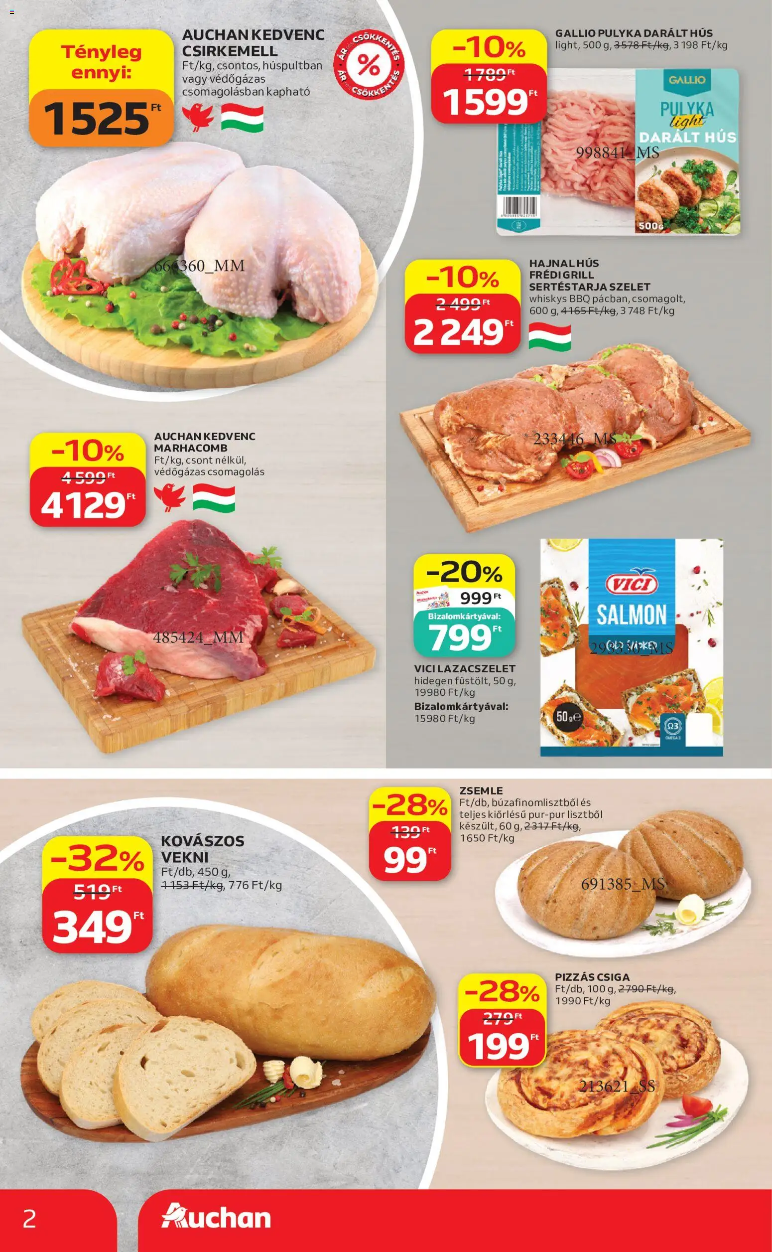 Auchan akciós ujság - amely érvényes a következő dátumtól: 2026.07.30. | Oldal: 2 | Termékek: Darált hús, Sertéstarja, Zsemle, Csirkemell