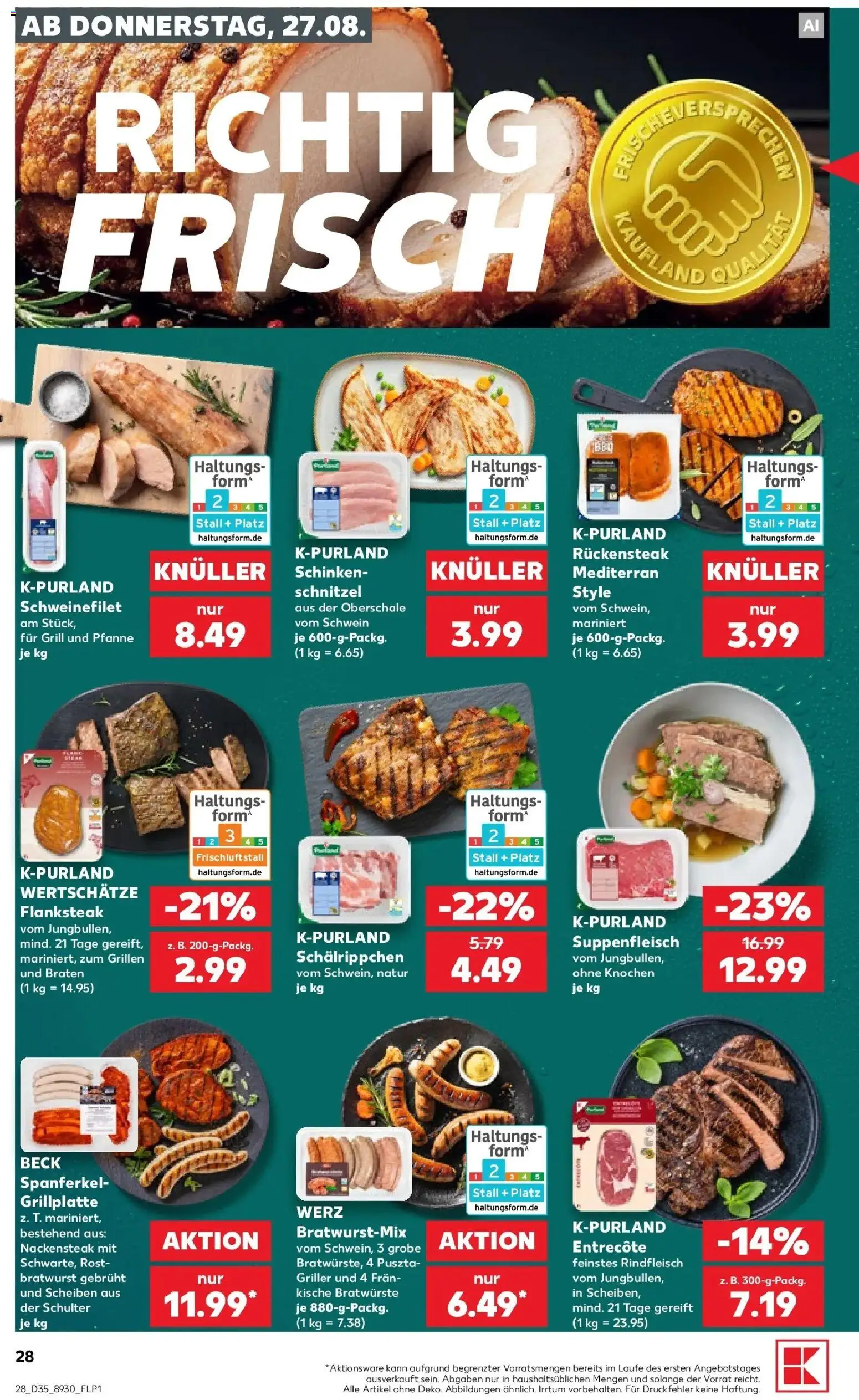 Prospekt Kaufland ab 27.08.2026 » Angebote Online zum Blättern | Seite: 28 | Produkte: Schnitzel, Suppenfleisch, Schulter, Griller