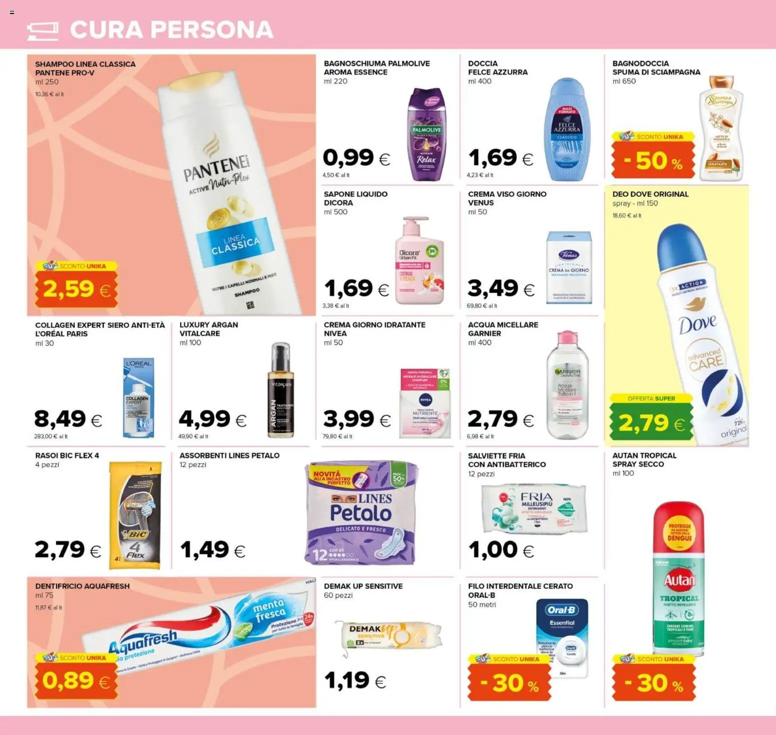 Volantino Tigre del 04.06.2026 | Pagina: 18 | Prodotti: Shampoo, Filo interdentale, Crema viso, Acqua