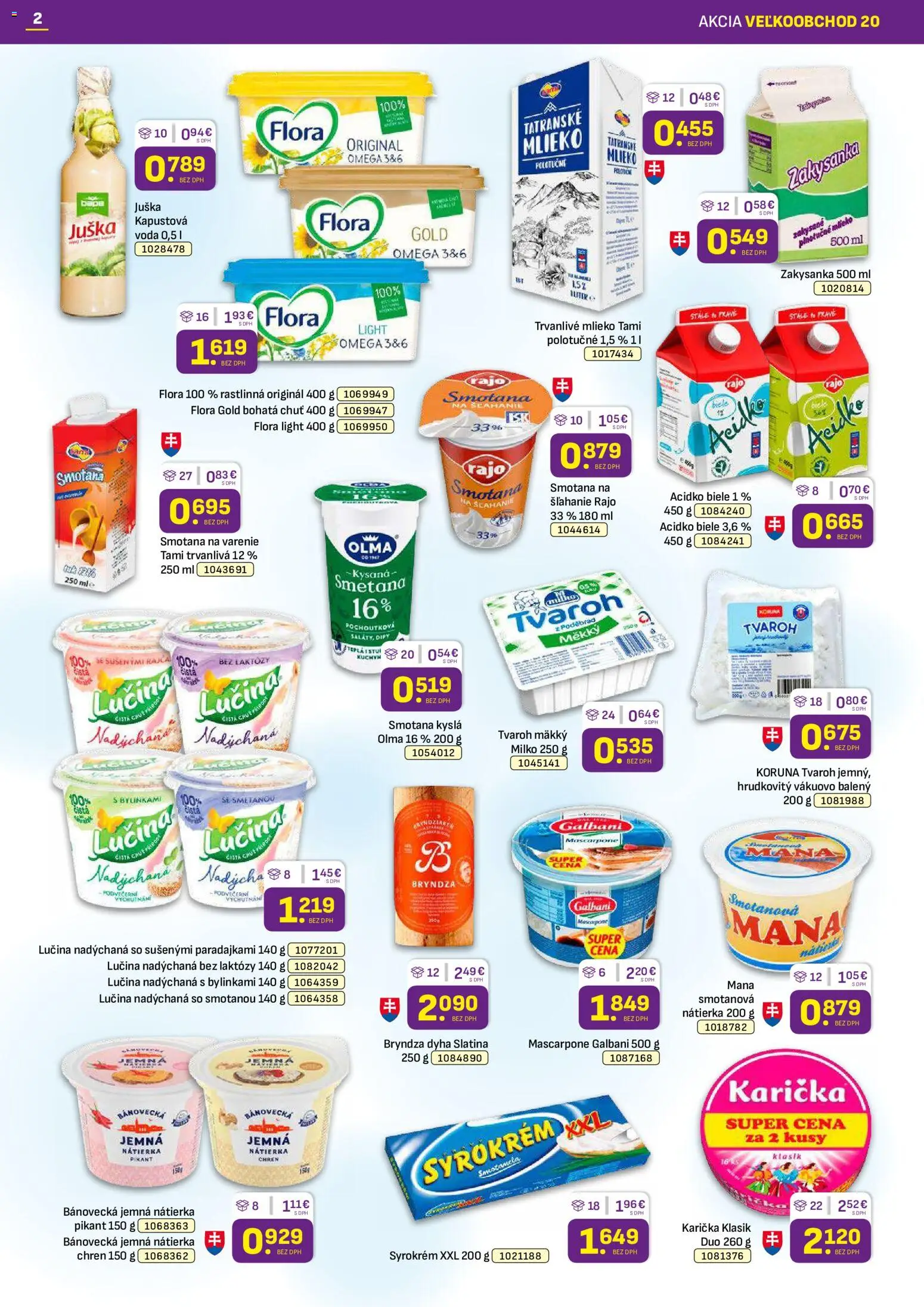Nové Libex akcie – leták je platný od 05.10.2026 | Strana: 2 | Produkty: Nátierka, Voda, Mascarpone, Flora