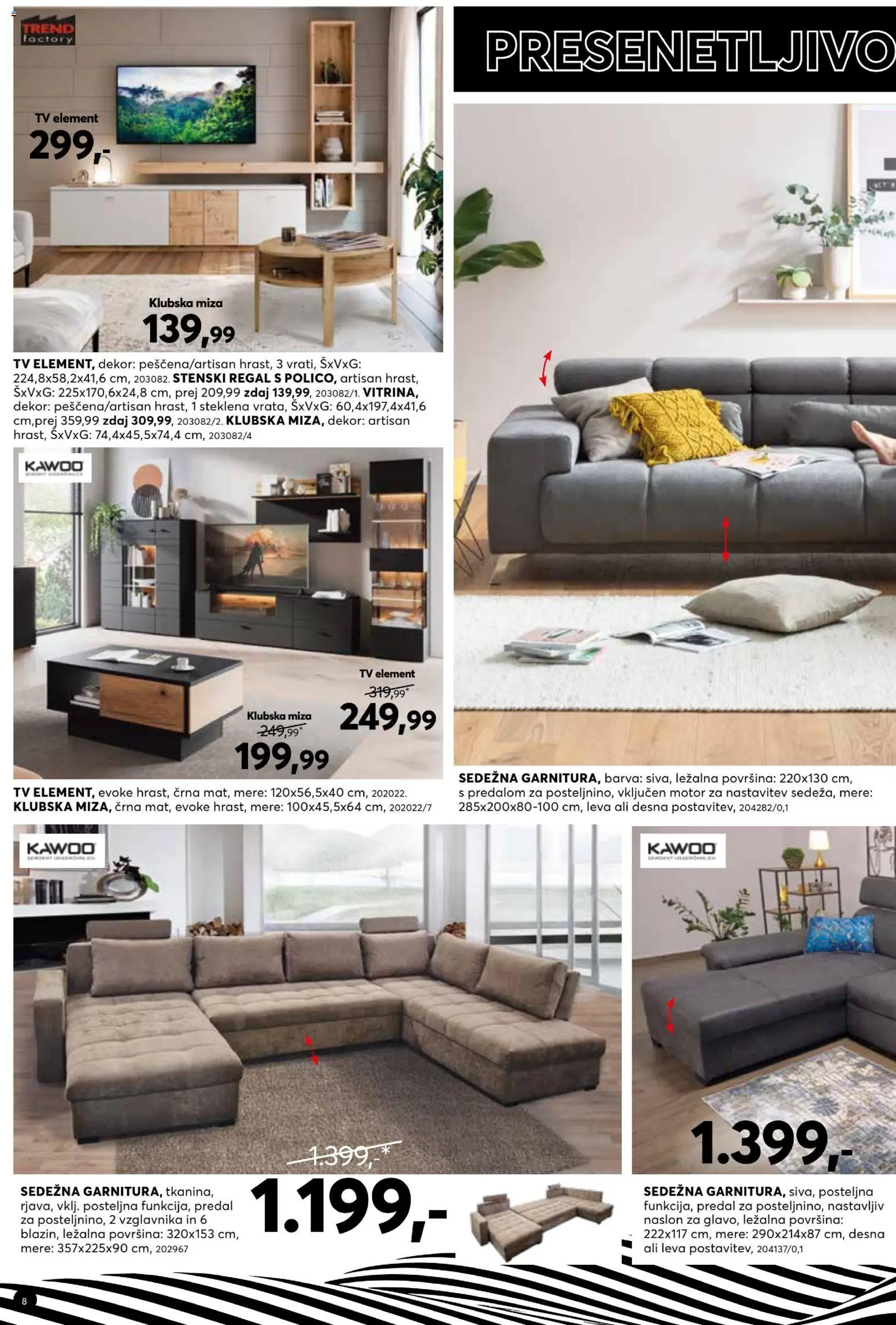 Novi Dipo katalog ponudbe – veljaven od 22.04.2026 | Stran: 8 | Izdelki: Tv, Klubska miza, Miza, Regal
