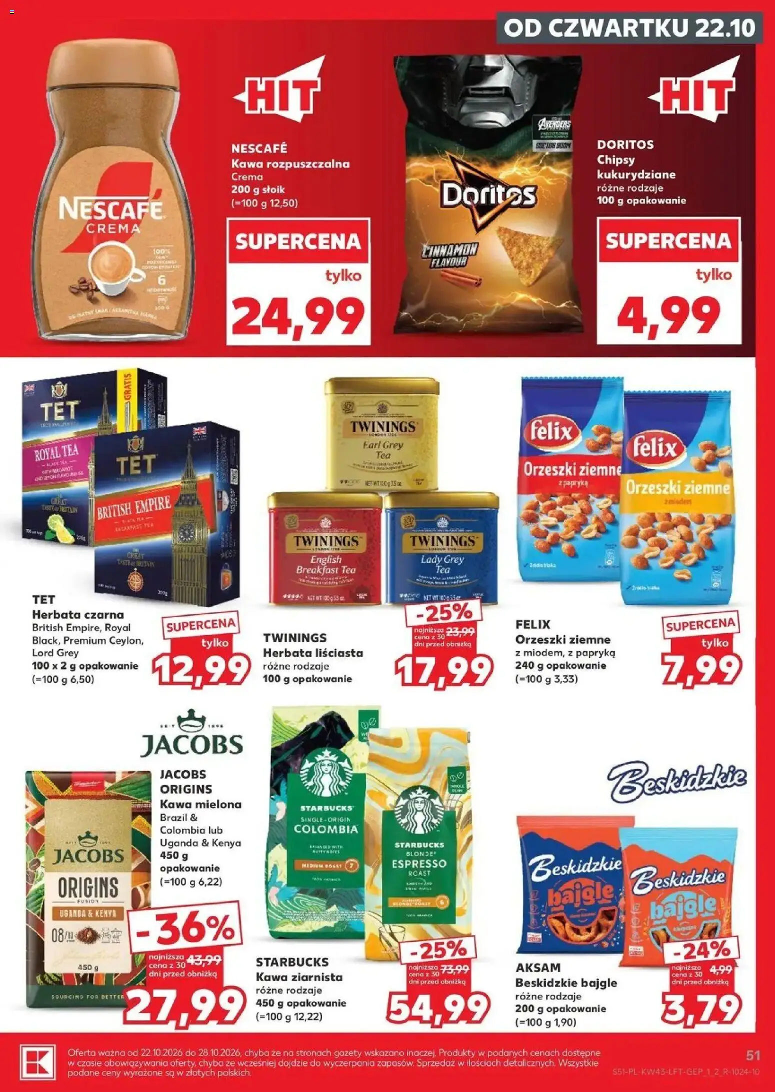 Kaufland aktualna gazetka od 22.10.2026 - od jutra PDF | Strona: 51 | Produkty: Herbata czarna, Chipsy, Kawa rozpuszczalna, Kawa