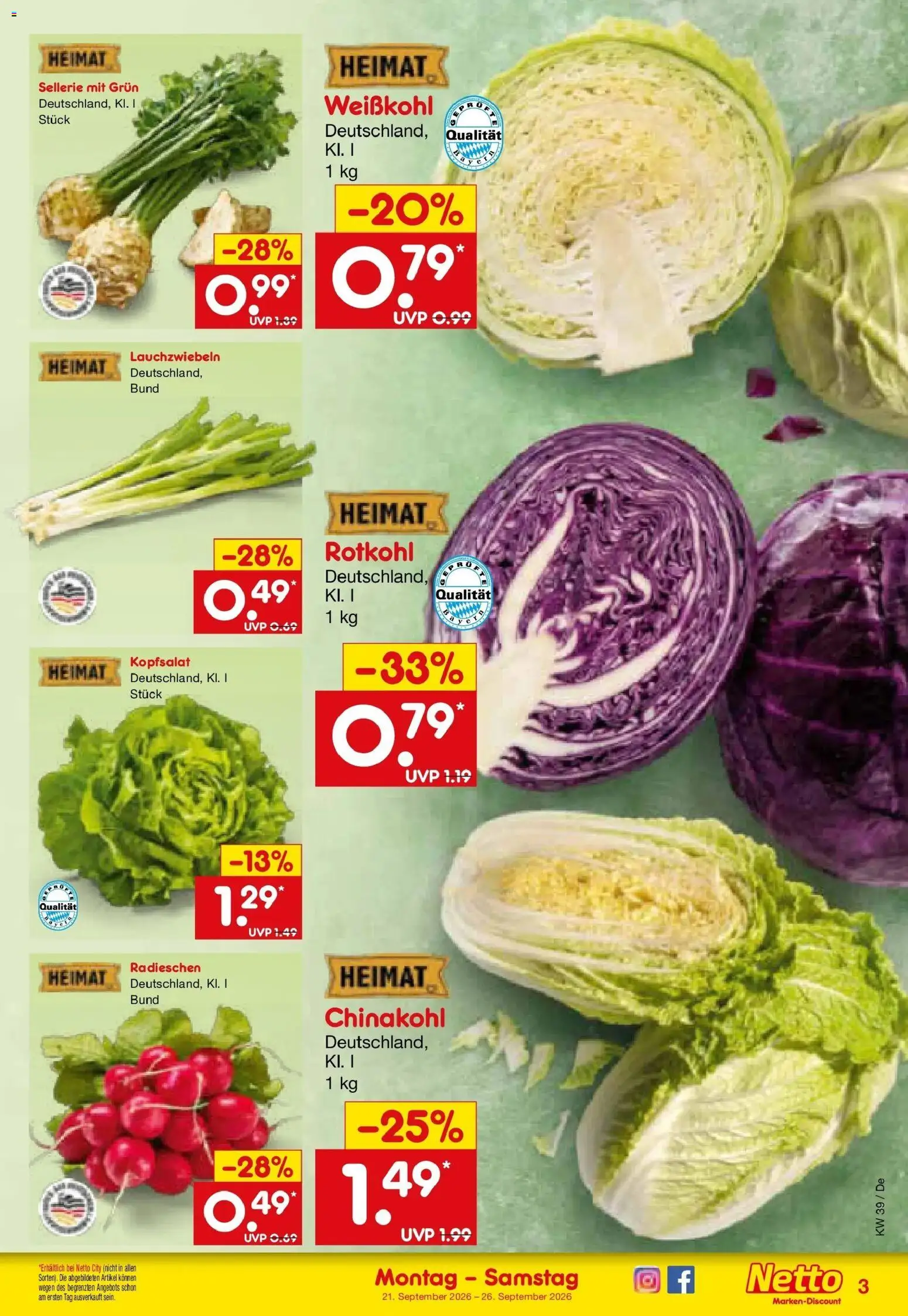 Netto Marken-Discount Prospekt Stuttgart – gültig ab 21.09.2026 | Seite: 9 | Produkte: Rotkohl, Chinakohl