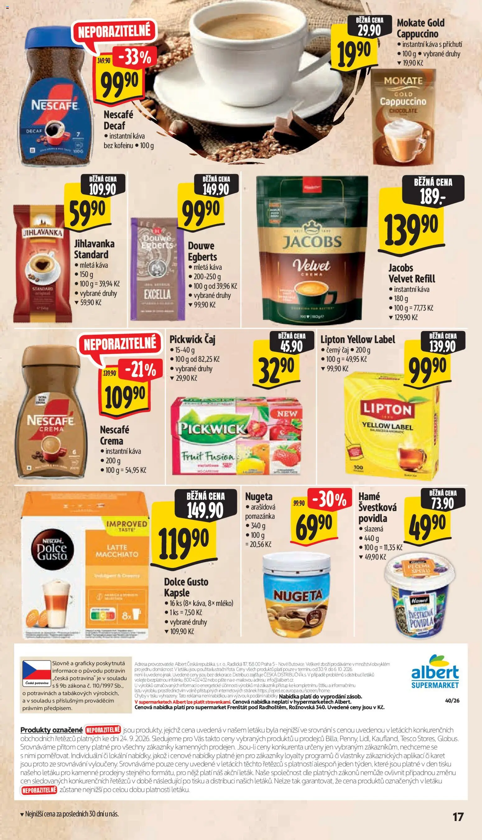 Albert leták - Supermarket Frenštát pod Radhoštěm od 30.09.2026 | Strana: 31 | Produkty: Nescafe Crema, Jacobs, Pomazánka, Arašídová pomazánka