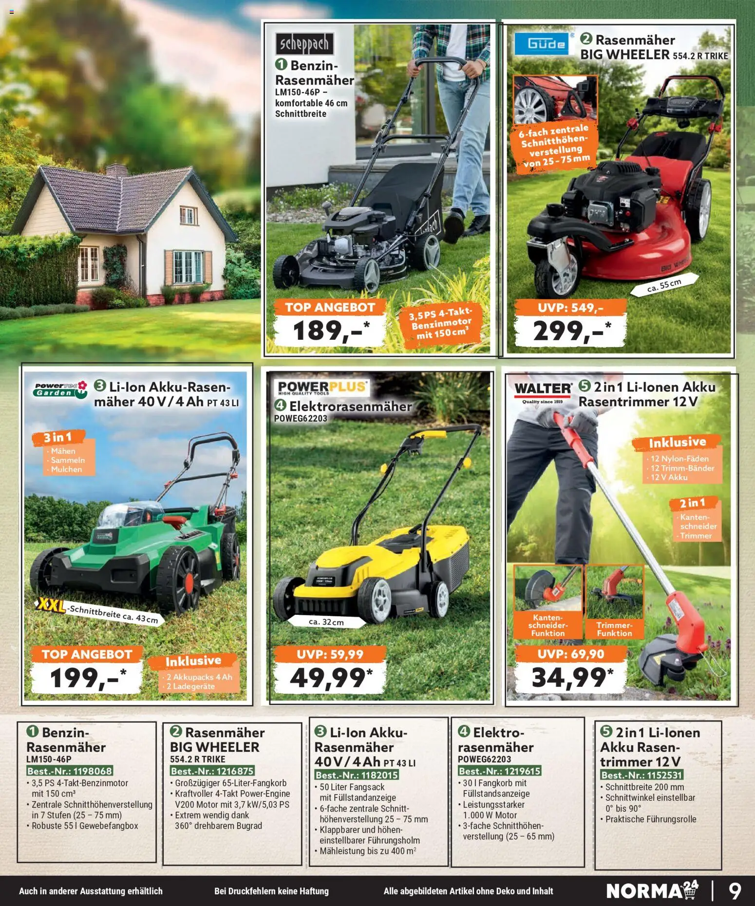 Norma Bestellmagazin Juli 2026 – gültig ab 01.07.2026 | Seite: 9 | Produkte: Top, Rasenmäher, Eis