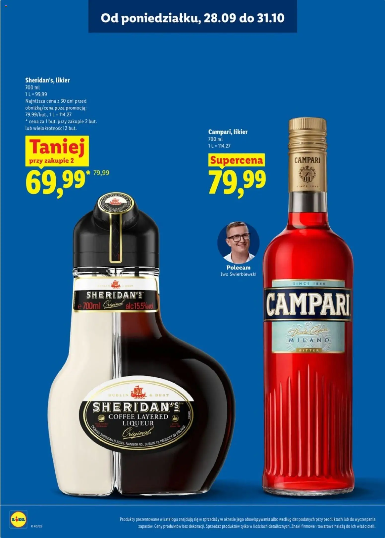 Lidl Katalog alkoholi mocnych od 28.09.2026 | Strona: 16 | Produkty: Sheridan's, Likier Sheridan's, Campari