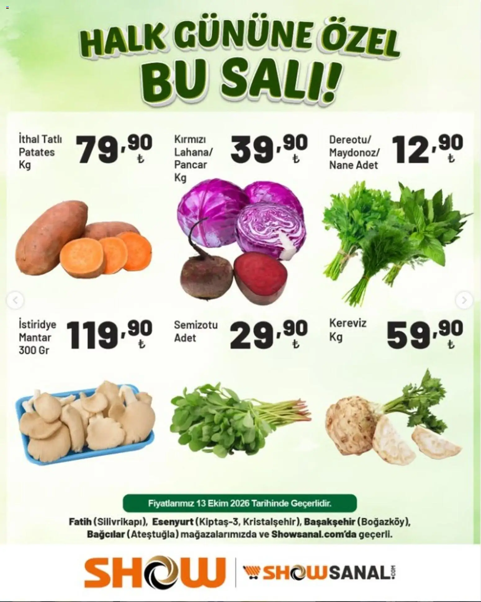 Show Market - Halk Gününe özel - 13 Ekim 2026 tarihinden itibaren geçerlidir | Sayfa: 2 | Ürünler: Patates, Pancar, Kereviz, Mantar