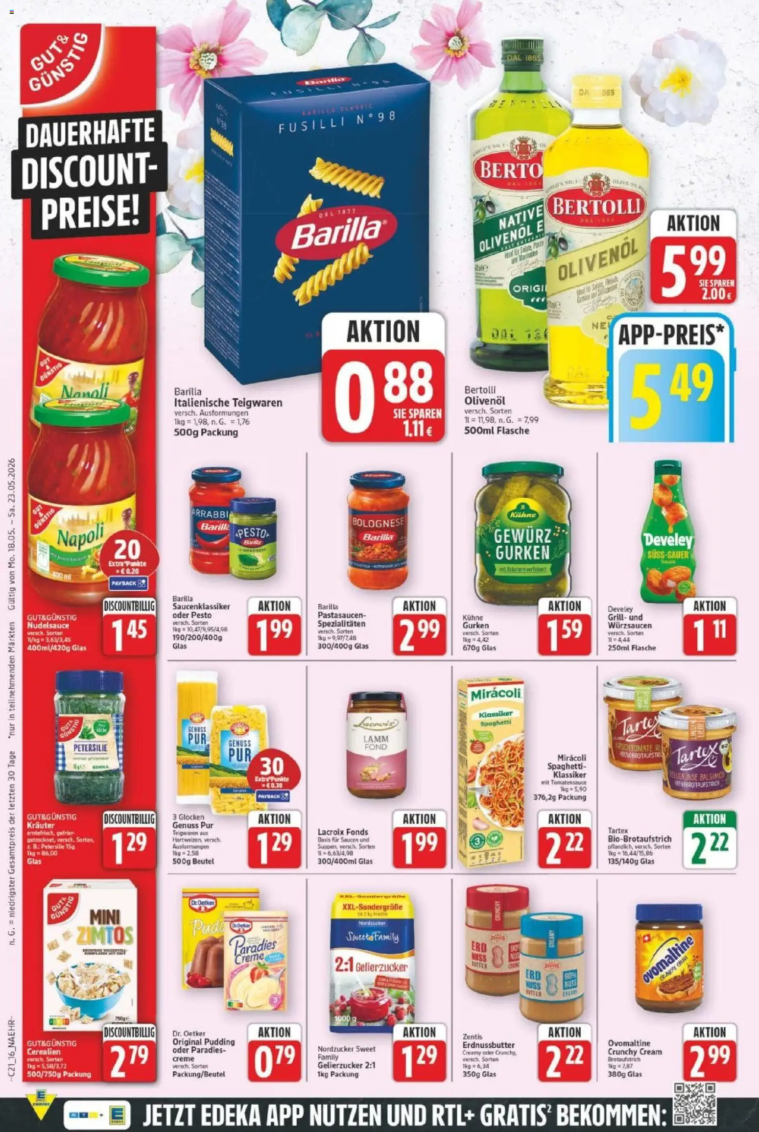 E center Prospekt 	 – gültig ab 18.05.2026 | Seite: 18 | Produkte: Barilla, Olivenol, Pudding, Pasta