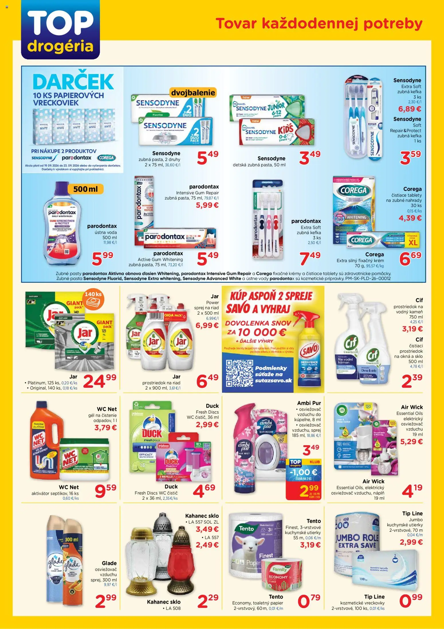 Nové TOP Drogéria akcie – leták je platný od 21.09.2026 | Strana: 2 | Produkty: Zubná kefka, WC NET, Air Wick, Voda