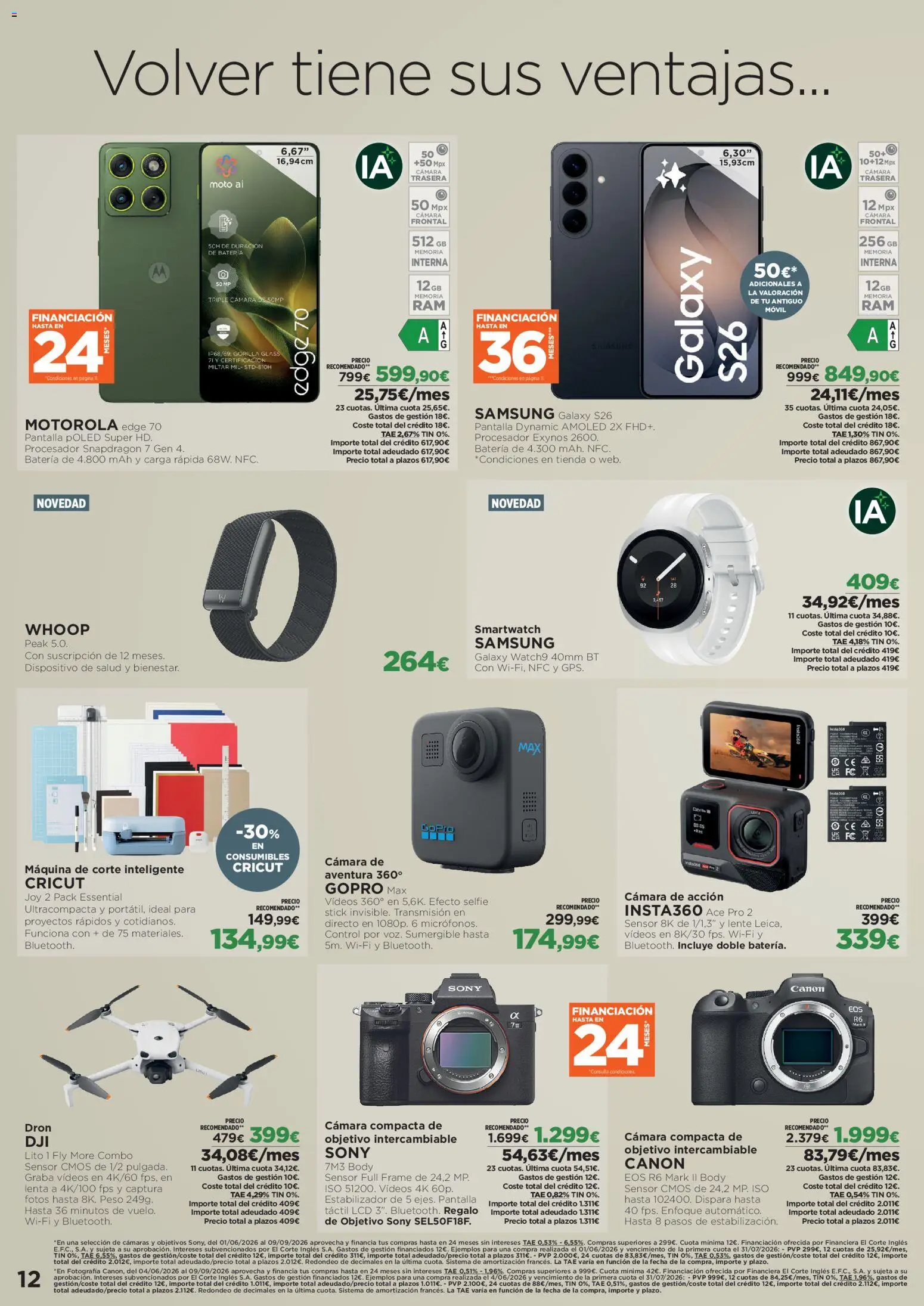 El Corte Inglés Volver tiene sus ventajas │ válido desde el 20/08/2026 | Página: 12 | Productos: Móvil, Cámara, Peso, Body