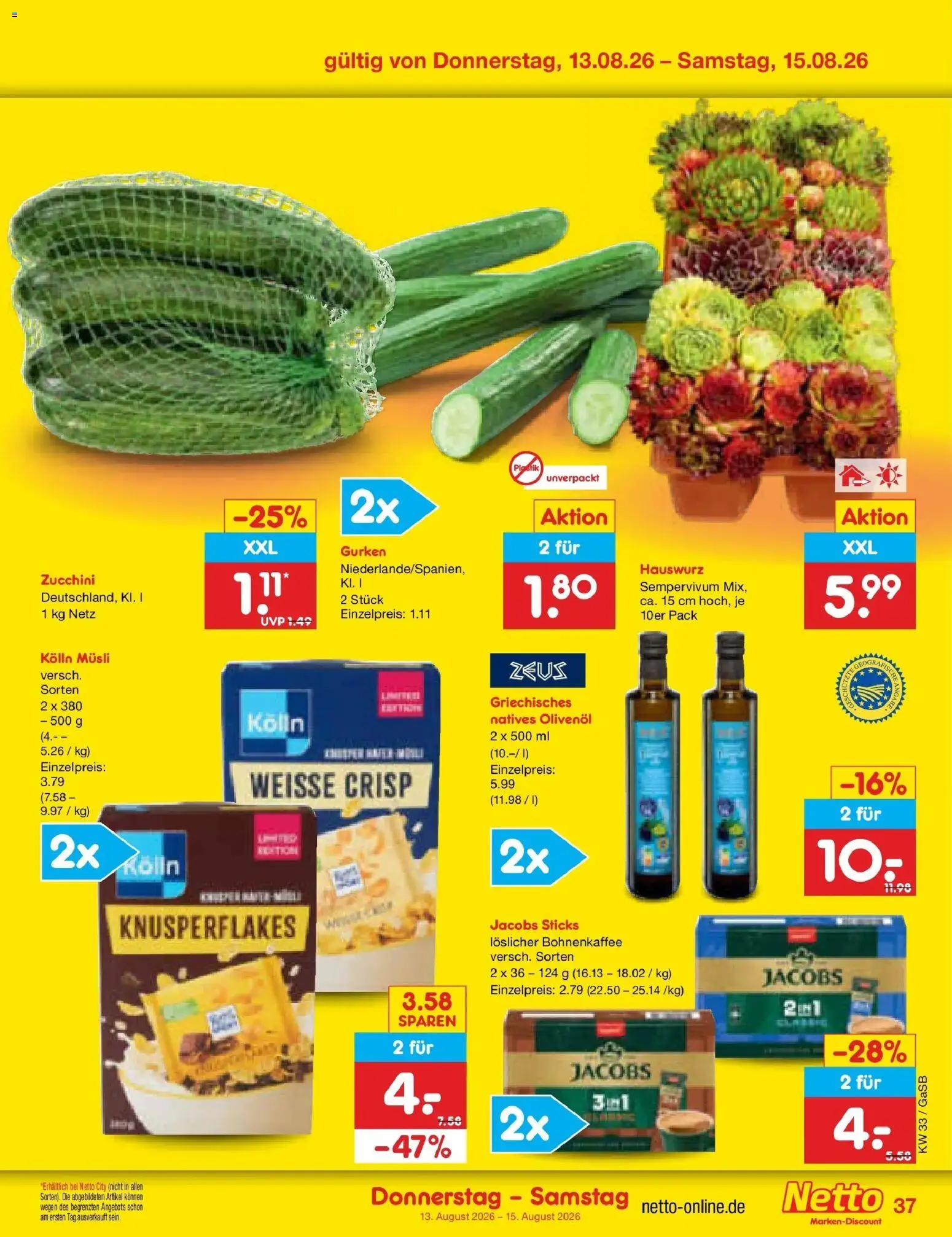 Netto Marken-Discount Prospekt – gültig ab 10.08.2026 | Seite: 51 | Produkte: Kolln, Olivenol, Zucchini, Gurken