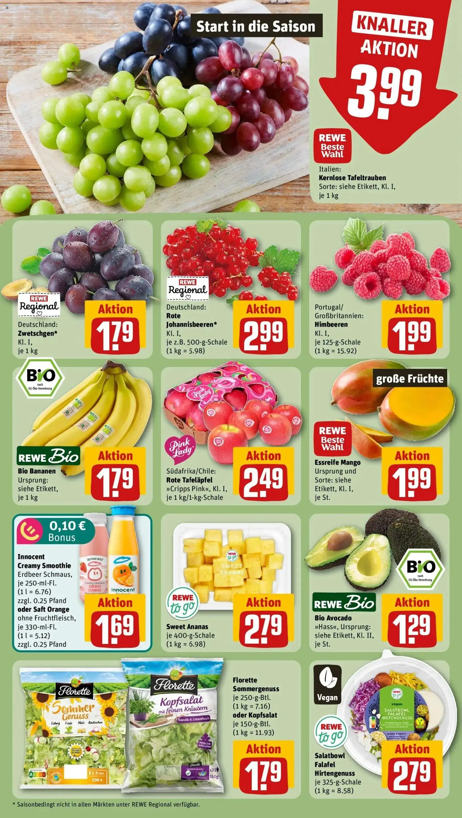 REWE Prospekt ab 03.08.2026 zum Blättern » Angebote | Seite: 6 | Produkte: Himbeeren, Bananen, Avocado, Saft