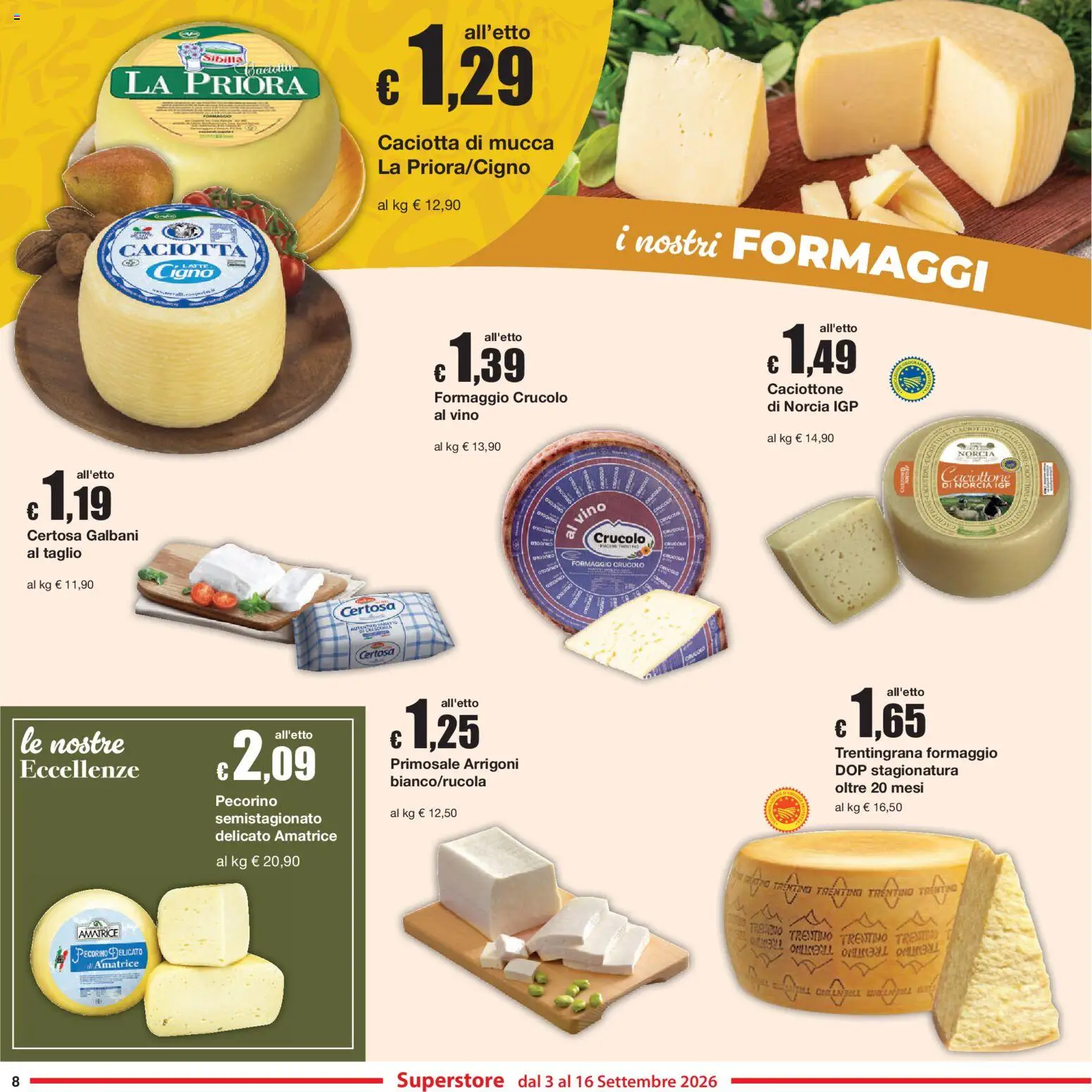 Volantino Sì con Te del 03/09/2026 | Pagina: 8 | Prodotti: Taglio, Formaggio, Vino, Pecorino