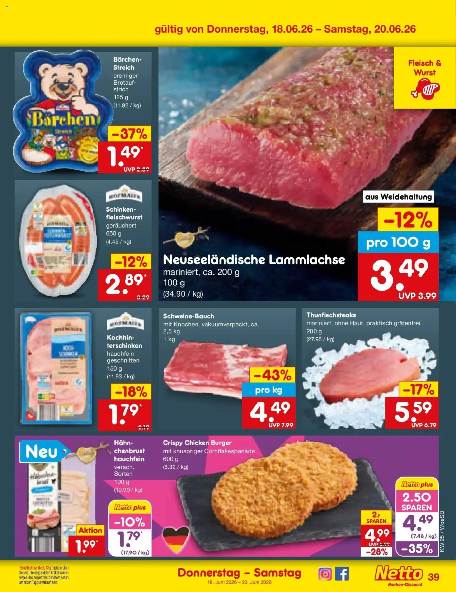 Netto Marken-Discount Prospekt Gemmingen – gültig ab 14.06.2026 | Seite: 51 | Produkte: Schweinebauch, Burger, Schinken, Fleisch