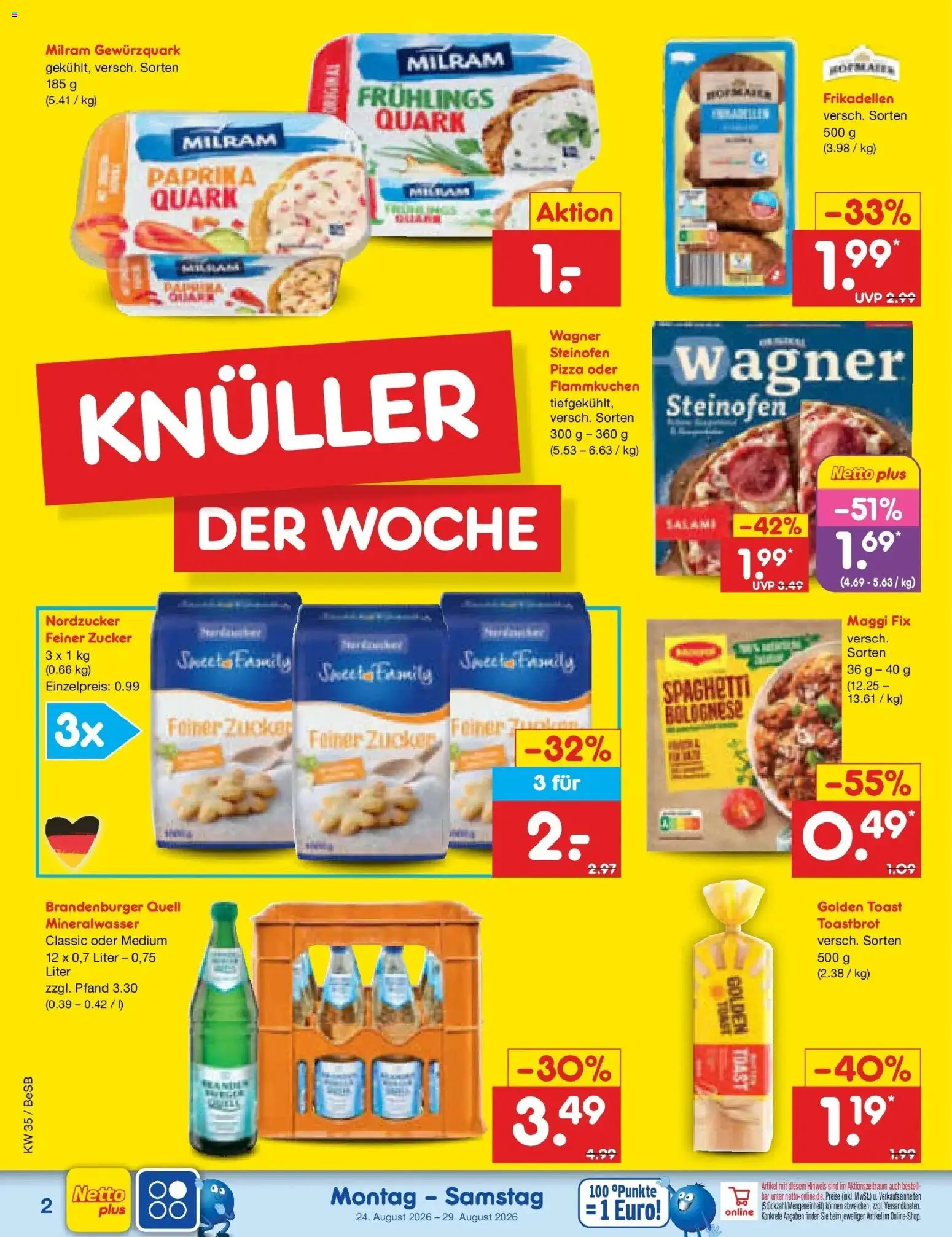 Netto Marken-Discount Prospekt Berlin-Prenzlauer Berg – gültig ab 24.08.2026 | Seite: 2 | Produkte: Quark, Spaghetti, Wagner pizza, Pizza
