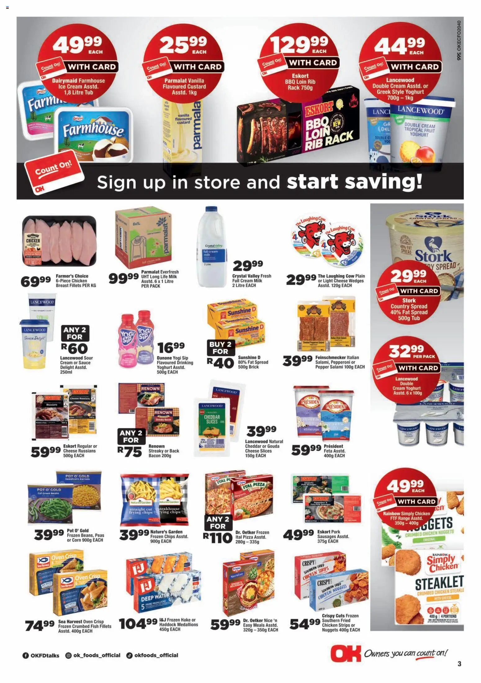 New OK Foods catalogue – valid from 09/09/2026 | Page: 3 | Products: Chicken strips, Chicken, Fish, Chips
