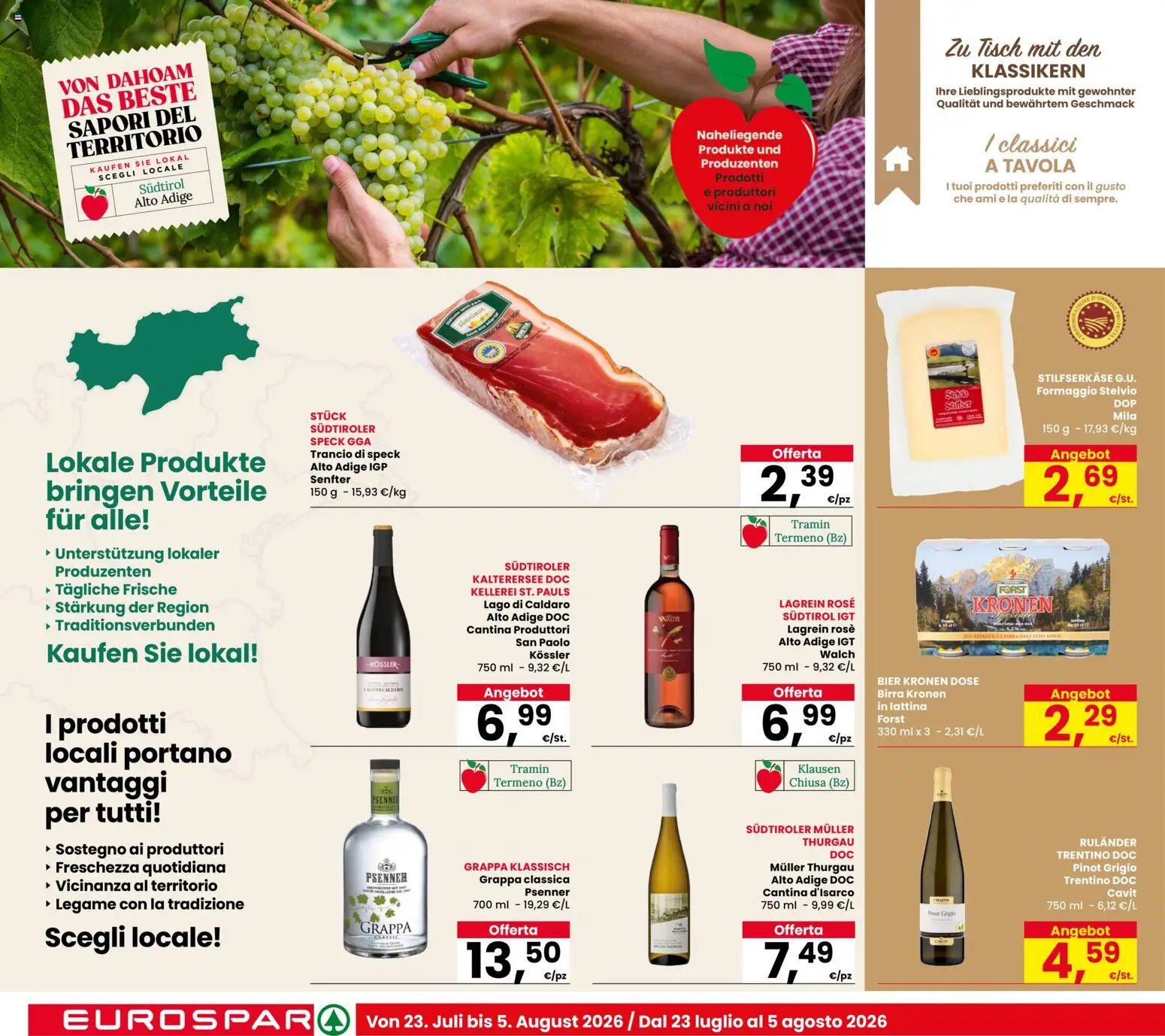 Volantino Eurospar del 23/07/2026 | Pagina: 10 | Prodotti: Speck, Birra, Formaggio, Grappa