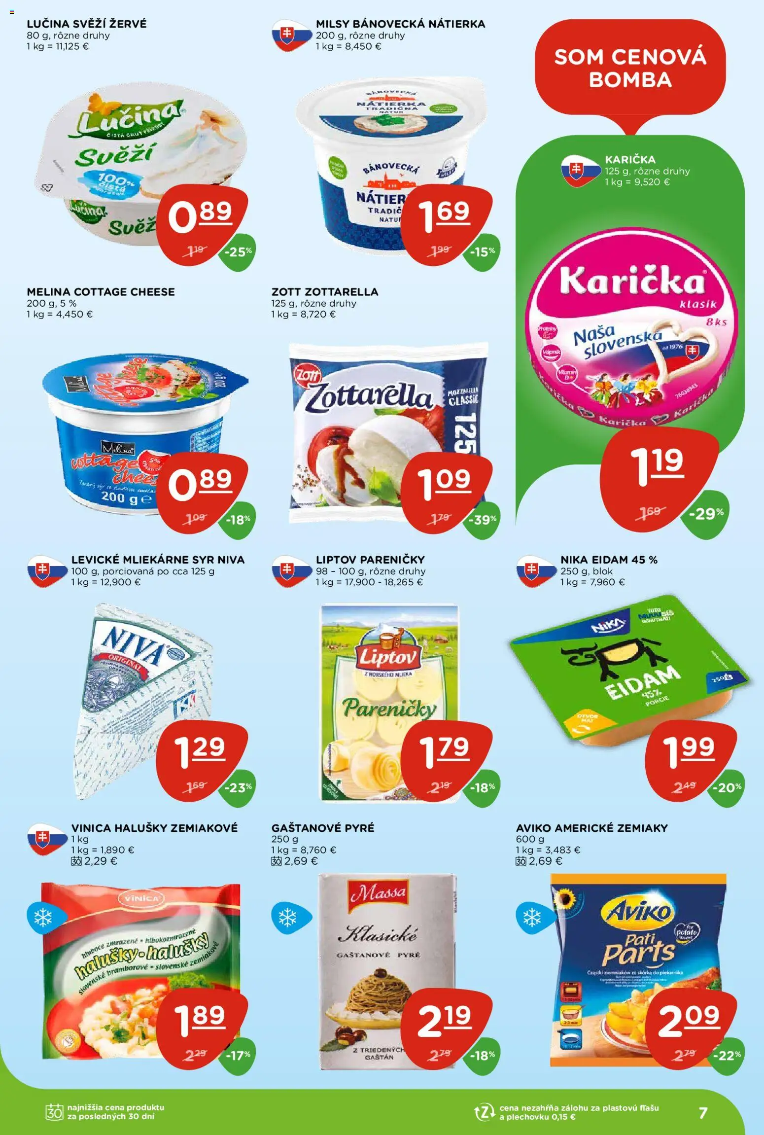 Nové Terno akcie – leták je platný od 24.09.2026 | Strana: 7 | Produkty: Eidam 45%, Americké zemiaky, Cottage cheese, Žervé