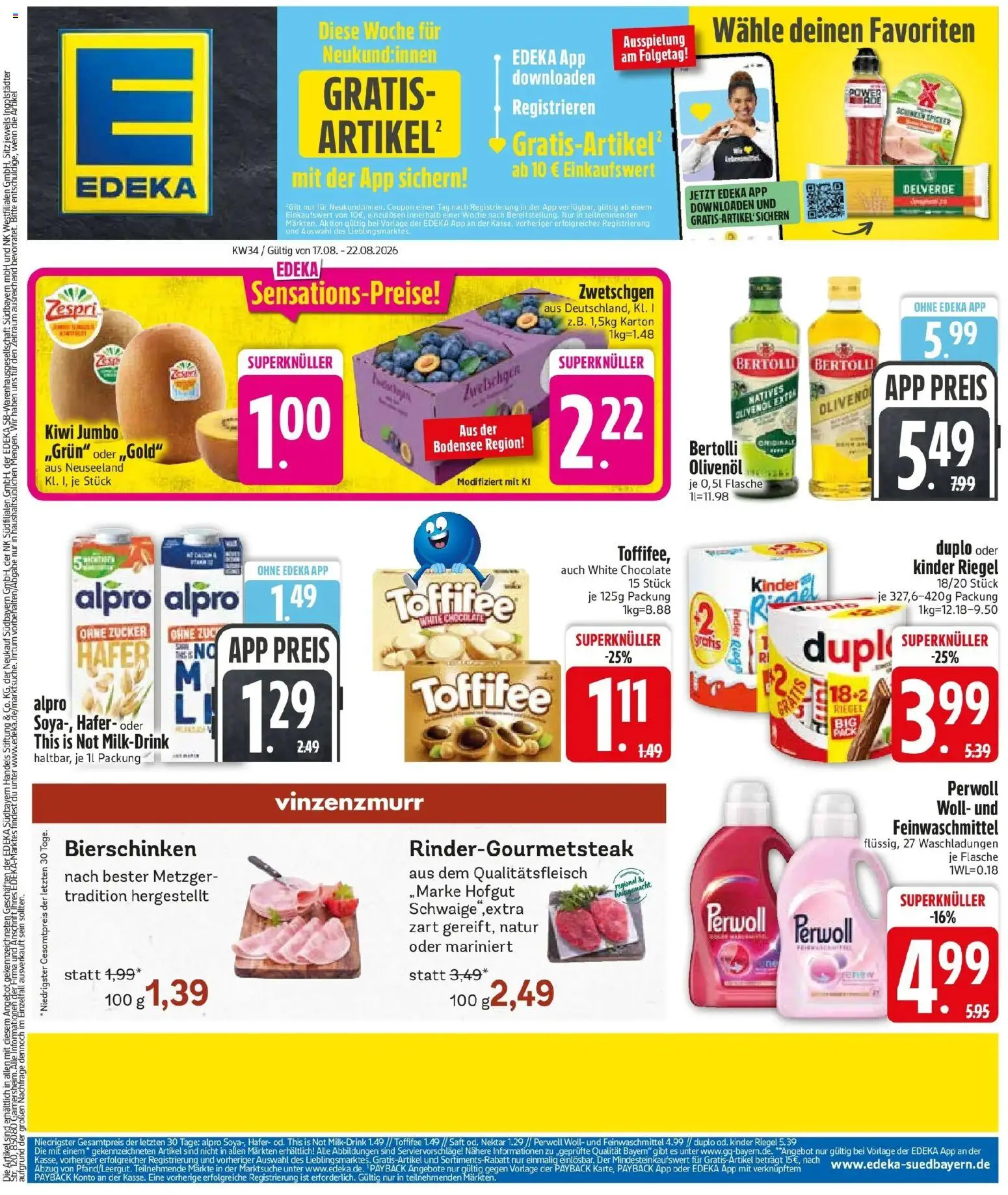 Edeka Prospekt Olching (ab 17.08.2026) » Angebote Online | Seite: 3 | Produkte: Olivenol, Zucker, Toffifee, Kiwi