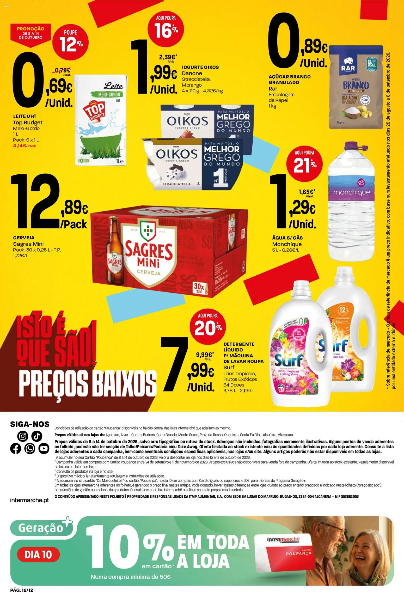 Intermarché folheto Mini │ válido de 08/10/2026 | Página: 12 | Produtos: Base, Leite, Iogurte grego, Cerveja