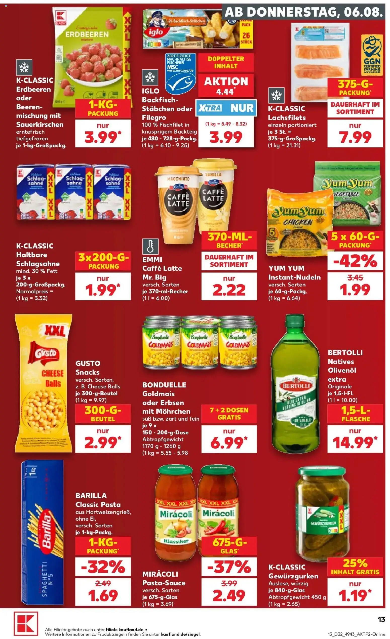 Kaufland Prospekt Bottrop – gültig ab 03.08.2026 | Seite: 22 | Produkte: Iglo, Olivenol, Sahne, Erbsen