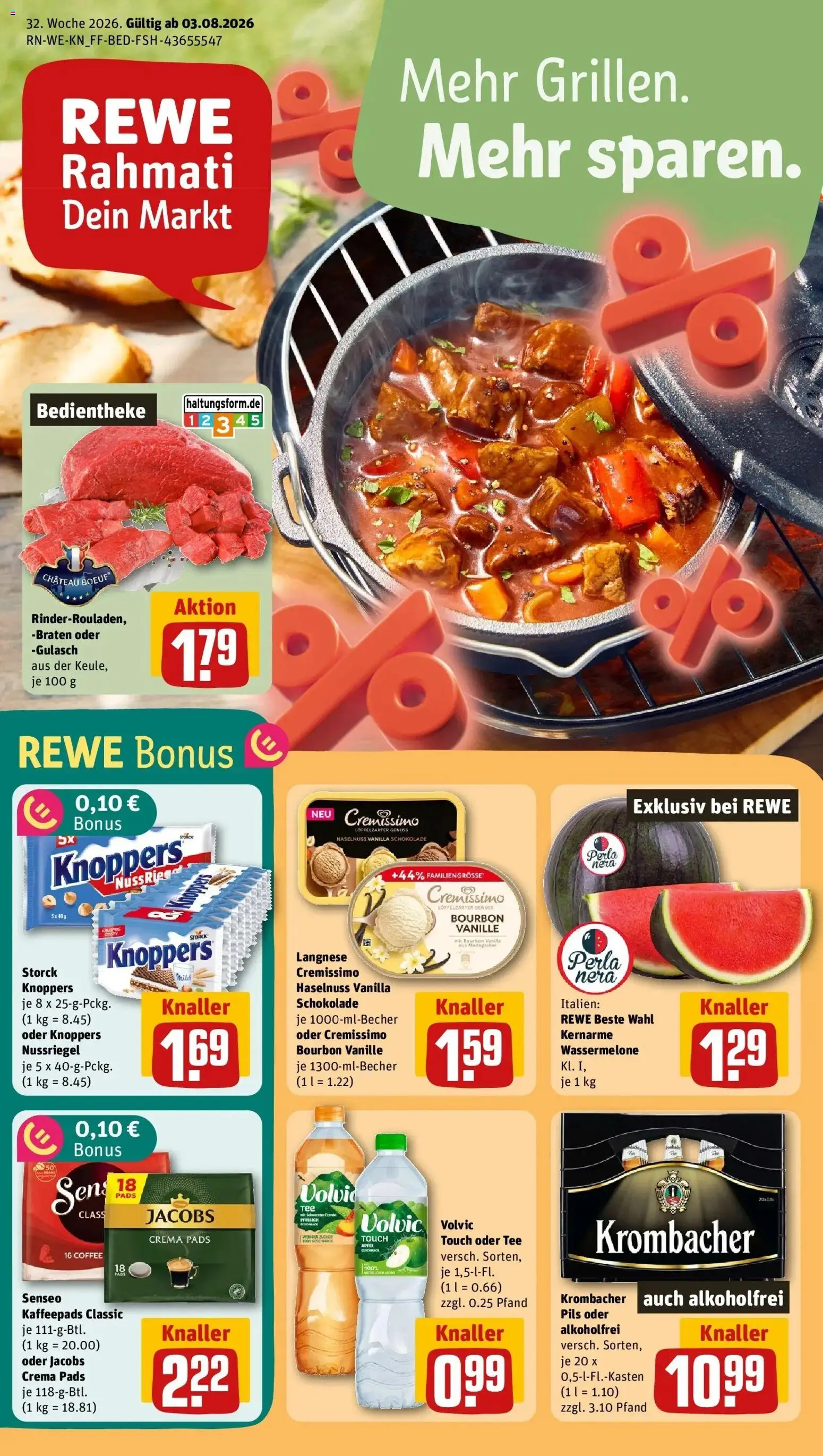 REWE Prospekt ab 03.08.2026 zum Blättern » Angebote | Seite: 1 | Produkte: Senseo, Langnese, Kaffeepads, Vanille