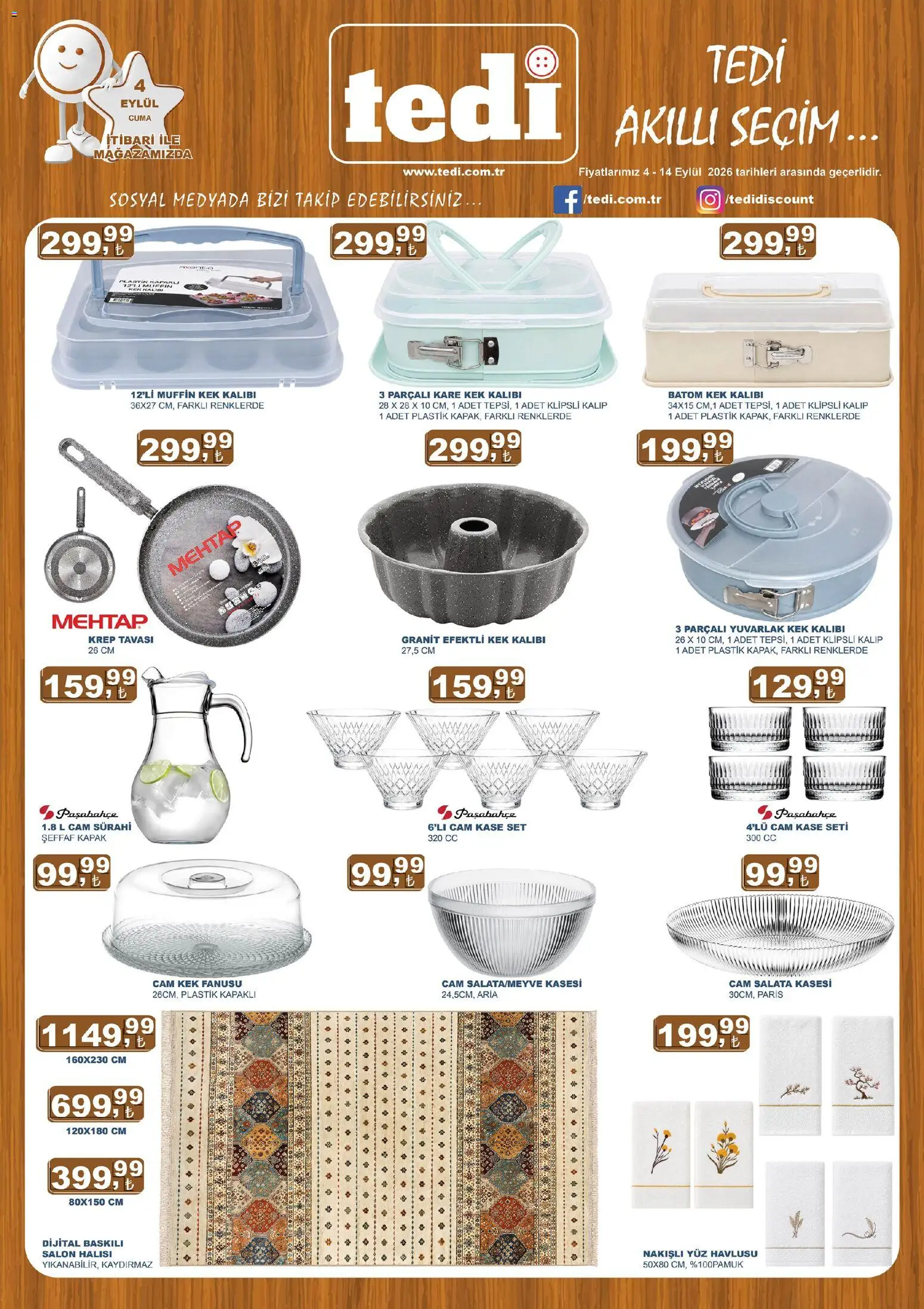 Tedi  Katalog - 04 Eylül 2026 tarihinden itibaren geçerlidir | Sayfa: 1 | Ürünler: Kaşe, Salata, Sürahi, Yüz havlusu