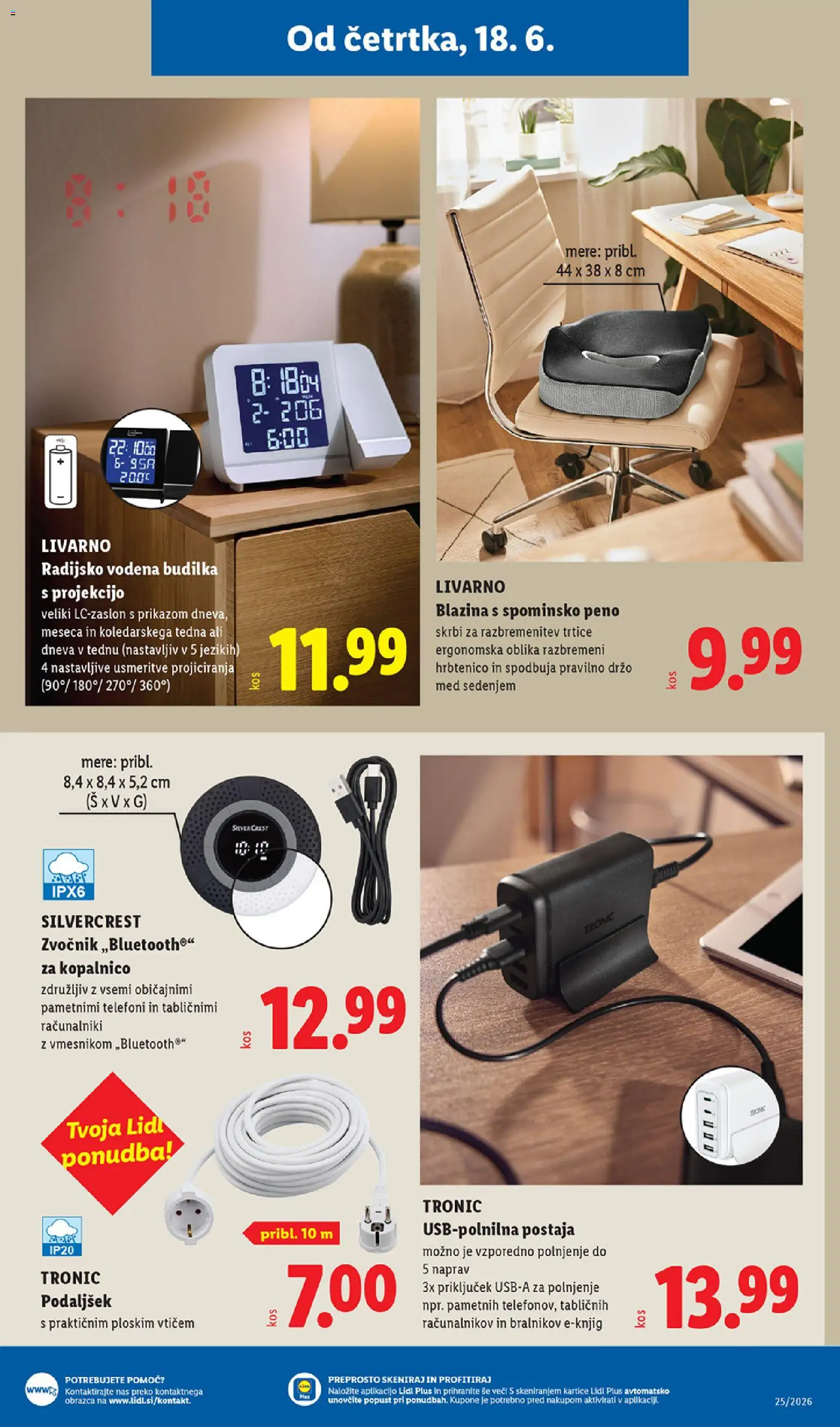 Novi Lidl katalog ponudbe – veljaven od 18.06.2026 | Stran: 25 | Izdelki: Budilka, Zvocnik, Blazina