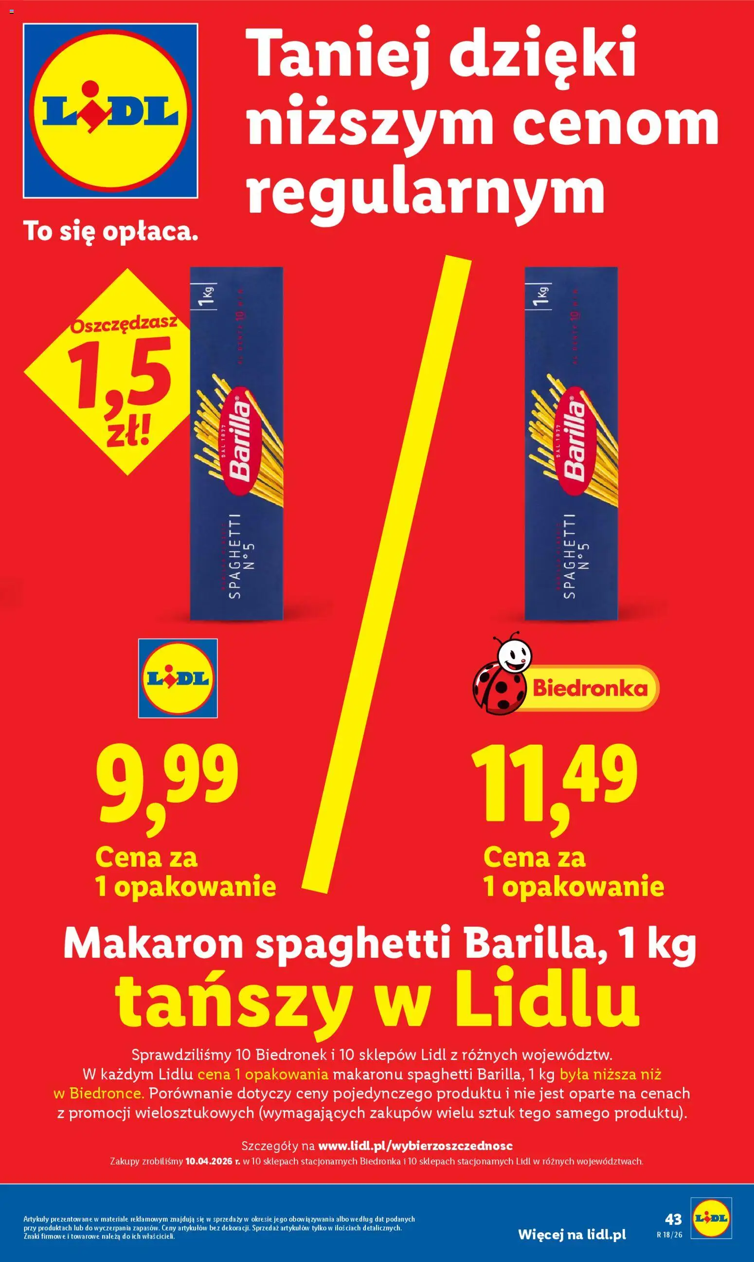 Lidl gazetka od 29.04.2026 | Strona: 43 | Produkty: Makaron spaghetti, Makaron