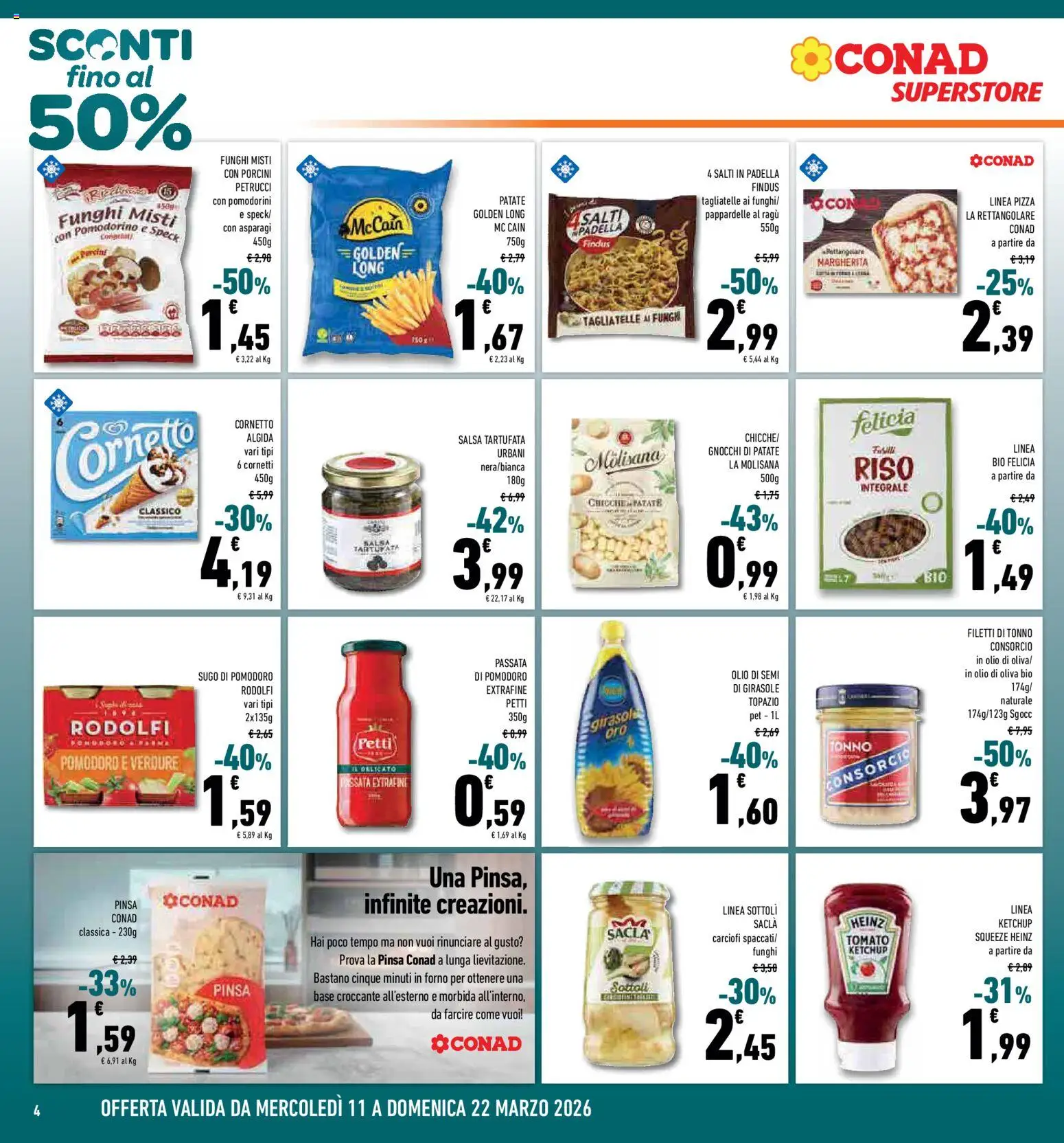 Volantino Conad del 11.03.2026 | Pagina: 4 | Prodotti: Speck, Patate, Sugo, Olio di Oliva