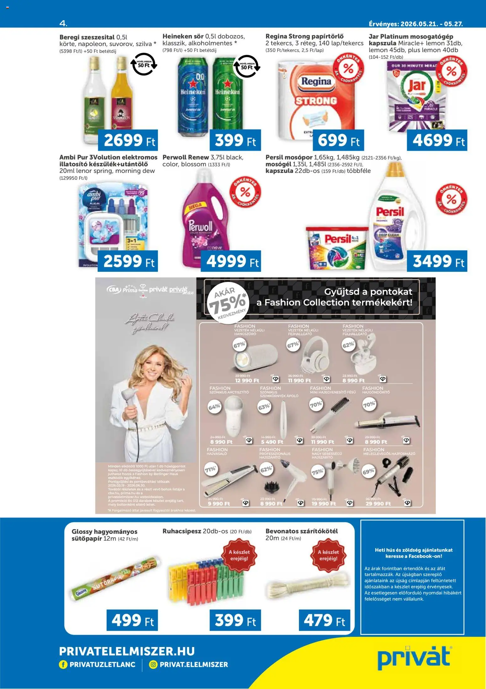 PRIVÁT akciós ujság - amely érvényes a következő dátumtól: 21.05.2026 | Oldal: 4 | Termékek: Persil, Fejhallgató, Mosogatógép, Hajformázó