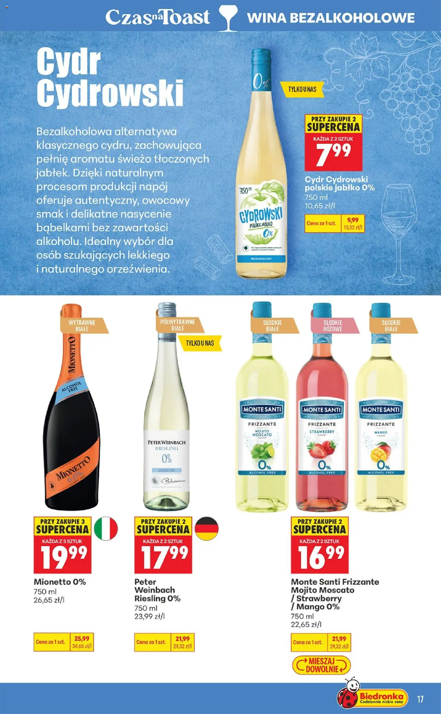 Biedronka gazetka - Czas na toast od 07.09.2026 | Strona: 17 | Produkty: Mango, Riesling, Cydr, Monte Santi