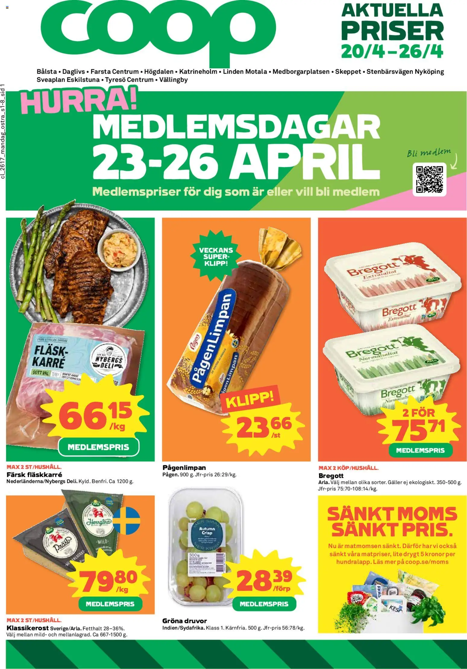 Stora Coop reklamblad aktuell från 20.04.2026 | Sida: 1 | Produkter: Galler, Bregott, Fläsk, Fräs