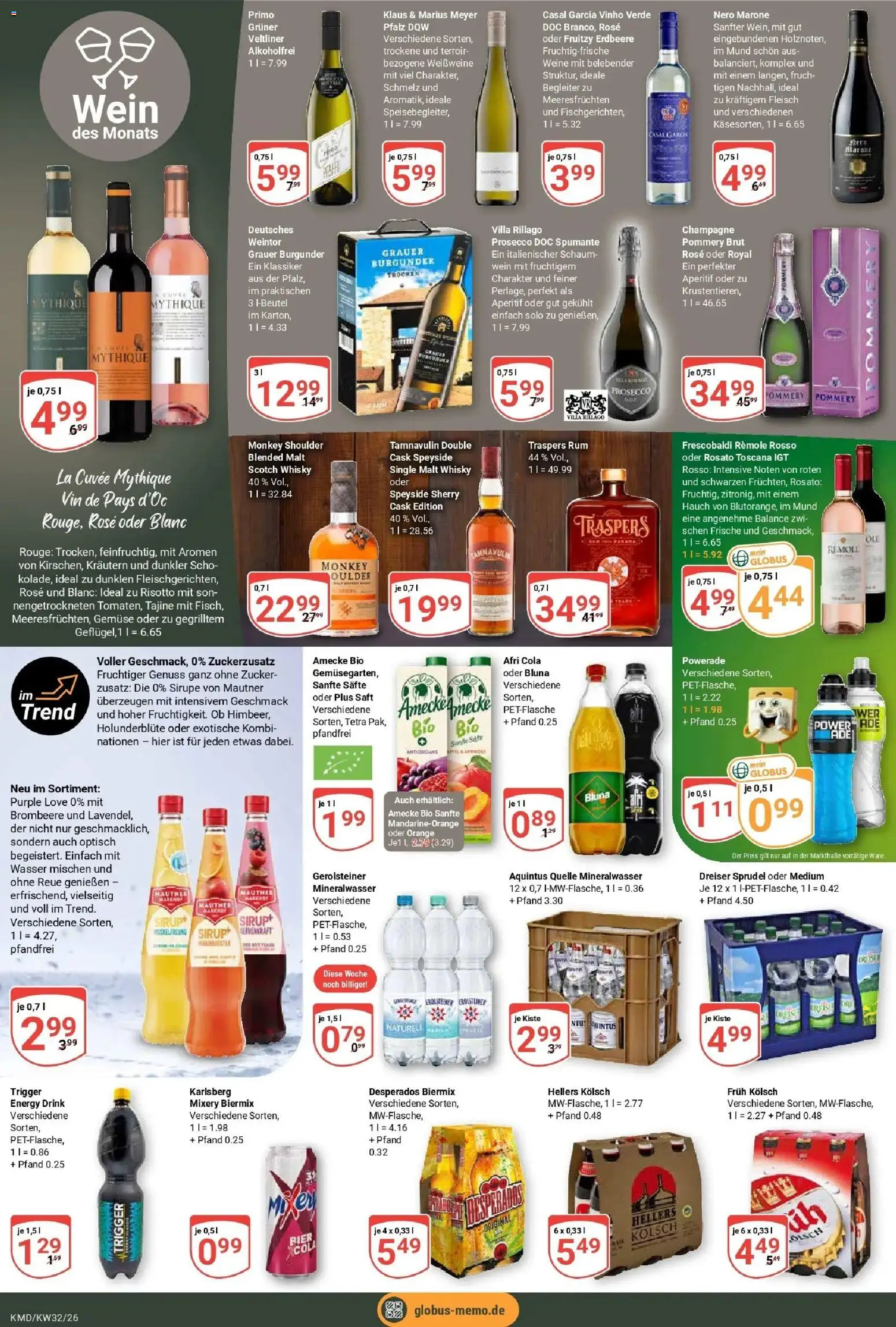 Globus Prospekt Köln (ab 03.08.2026) » Angebote online | Seite: 14 | Produkte: Mineralwasser, Gemüse, Powerade, Mixery