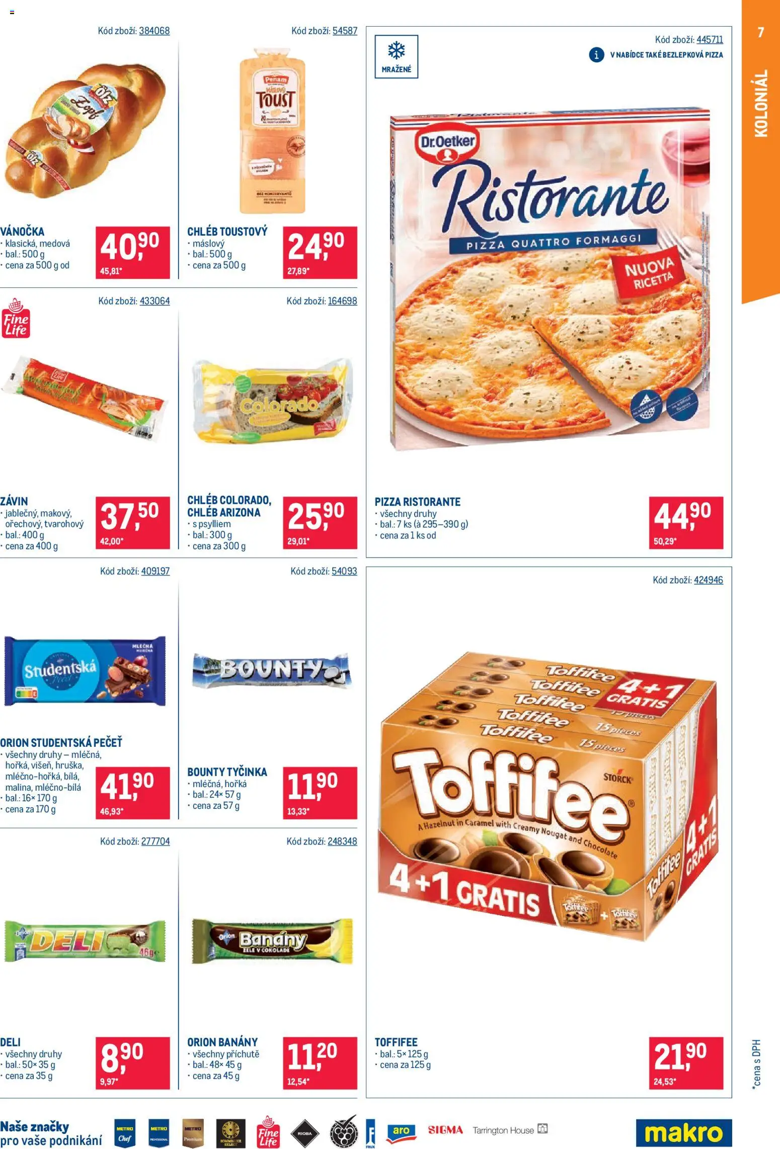 Makro leták - Maloobchod od 15.07.2026 | Strana: 7 | Produkty: Pizza Quattro Formaggi, Toffifee, Studentská pečeť, Orion Studentská pečeť