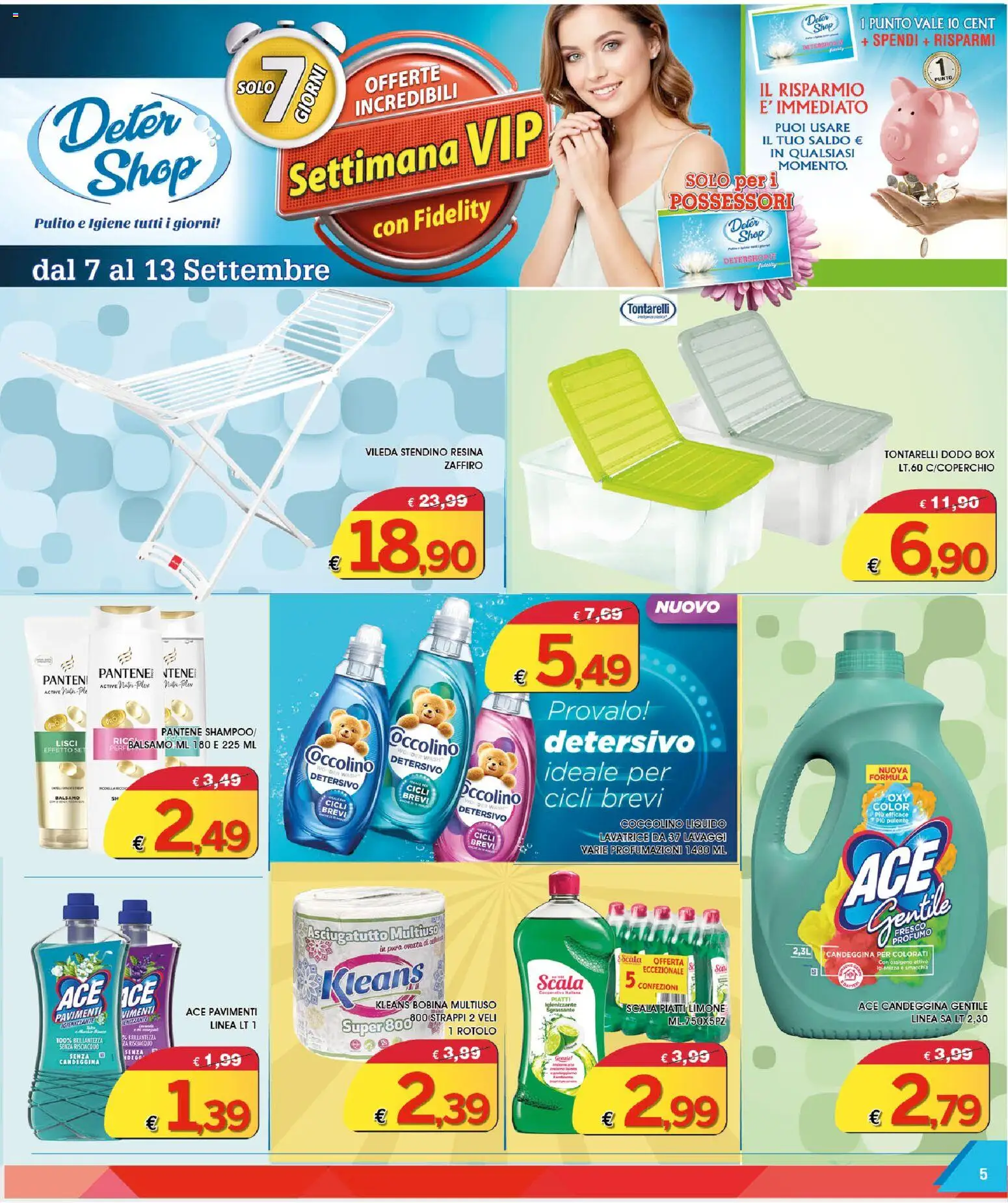 Volantino Deter Shop del 01/09/2026 | Pagina: 5 | Prodotti: Piatti, Lavatrice, Stendino, Asciugatutto