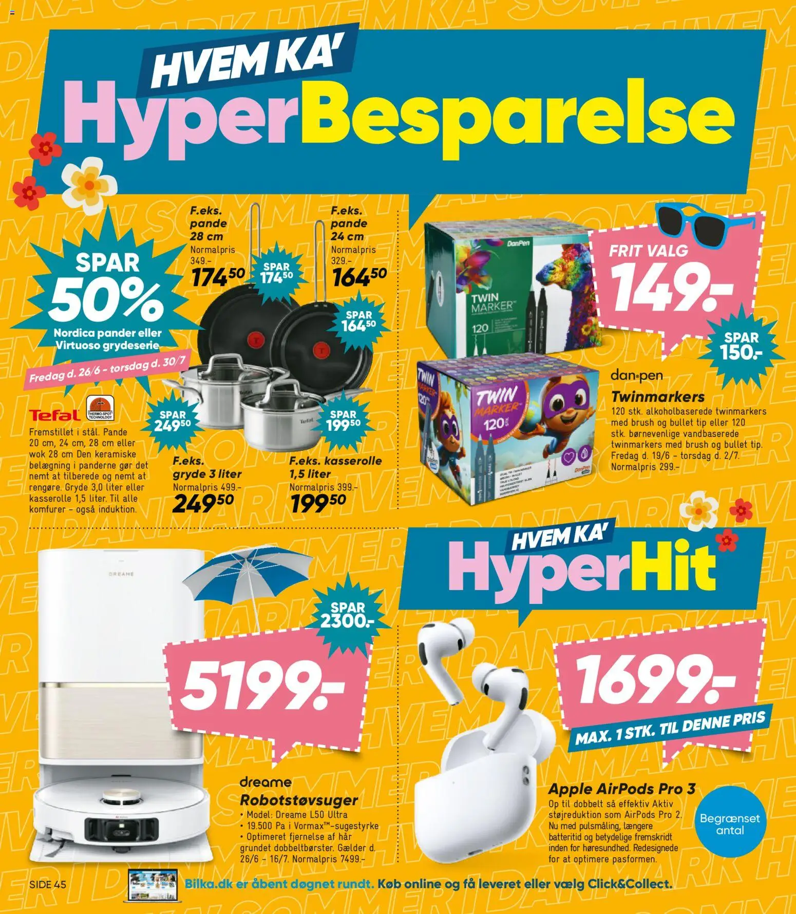 Bilka tilbudsavis – gyldig fra 26/06/2026 | Side: 4 | Produkter: Robotstøvsuger, Airpods, Søm, Komfurer