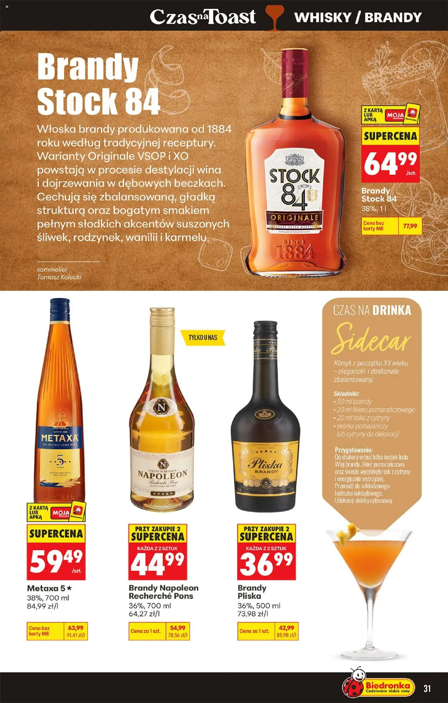 Biedronka gazetka - Czas na toast od 21.09.2026 | Strona: 33 | Produkty: Likier Pomarańczowy, Brandy Napoleon, Napoleon brandy, Brandy Pliska