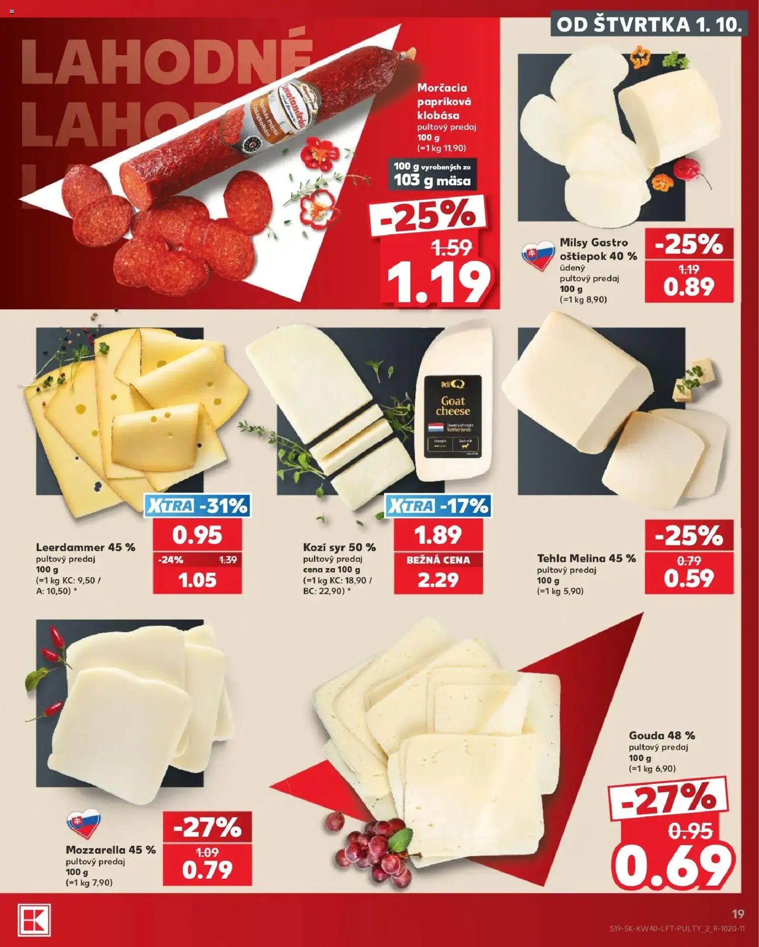 Nové Kaufland akcie – leták je platný od 01.10.2026 | Strana: 19 | Produkty: Syr, Klobása, Gouda, Mozzarella