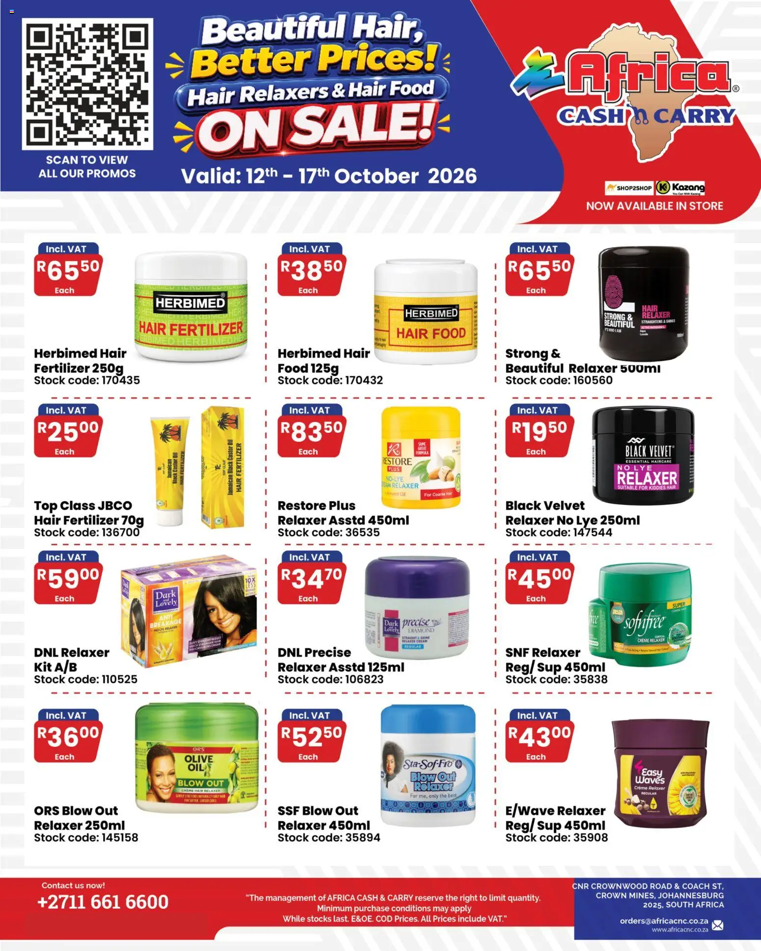 New Africa Cash & Carry catalogue – valid from 12/10/2026 | Page: 1 | Products: Oil, Cream, Stock, Relaxer