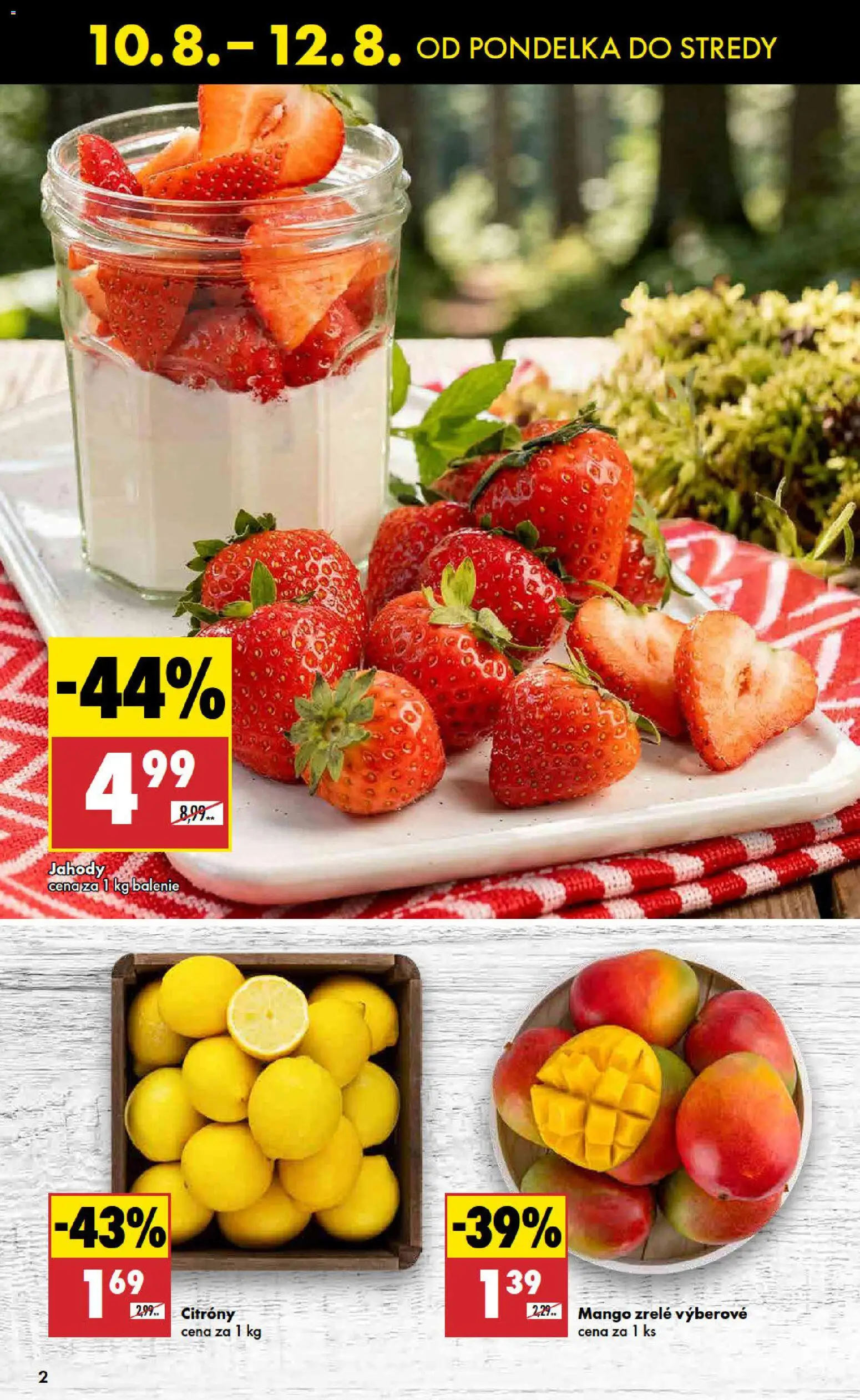 Nové Biedronka akcie – leták je platný od 10.08.2026 | Strana: 2 | Produkty: Citróny, Jahody, Mango