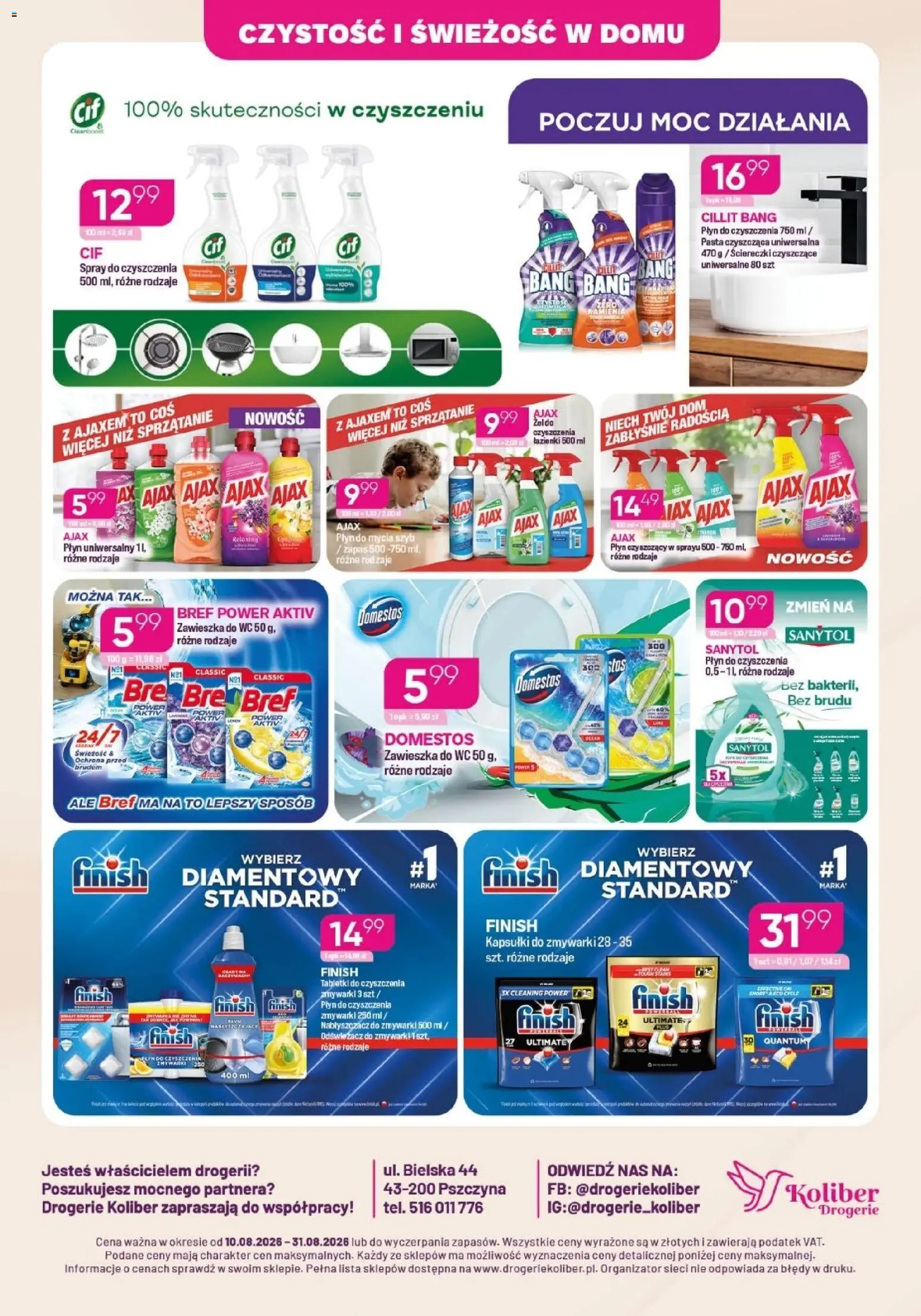 Koliber gazetka od 10.08.2026 | Strona: 8 | Produkty: Odświeżacz, Nabłyszczacz do zmywarki, Domestos, Finish