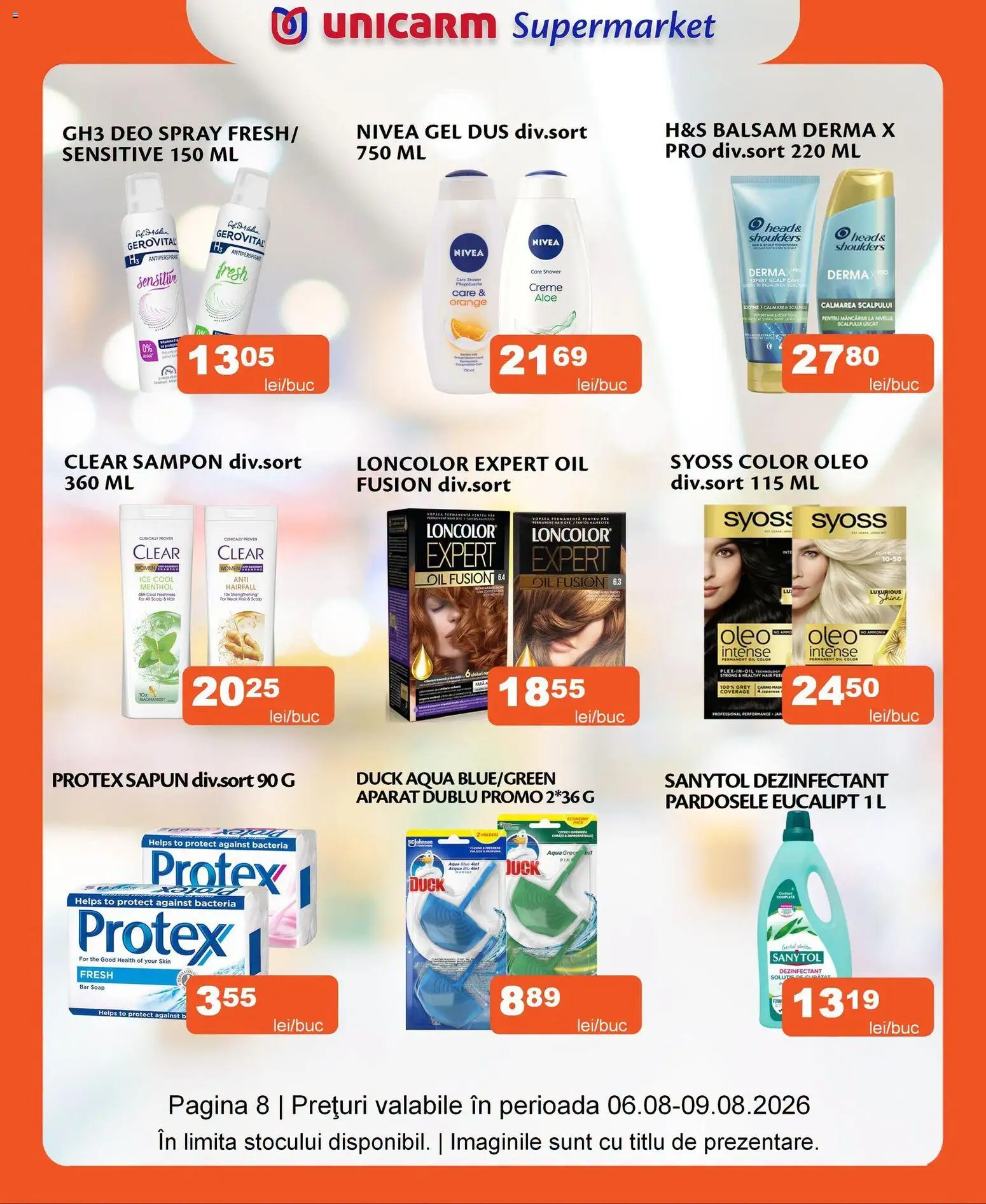 Noul catalog Unicarm – valabil de la 06.08.2026 | Pagină: 8 | Produse: Duș, Balsam, Săpun, Antiperspirant