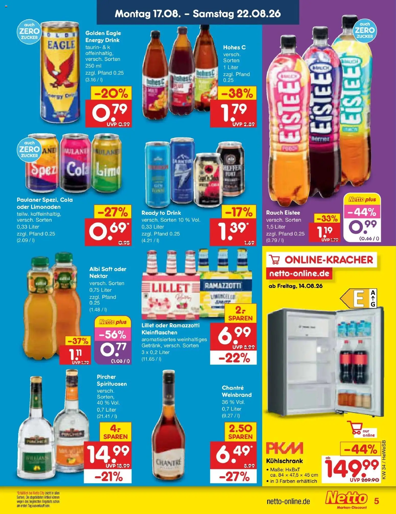 Netto Marken-Discount Prospekt Hamburg – gültig ab 17.08.2026 | Seite: 7 | Produkte: Energy, Kühlschrank, Chantré, Ramazzotti