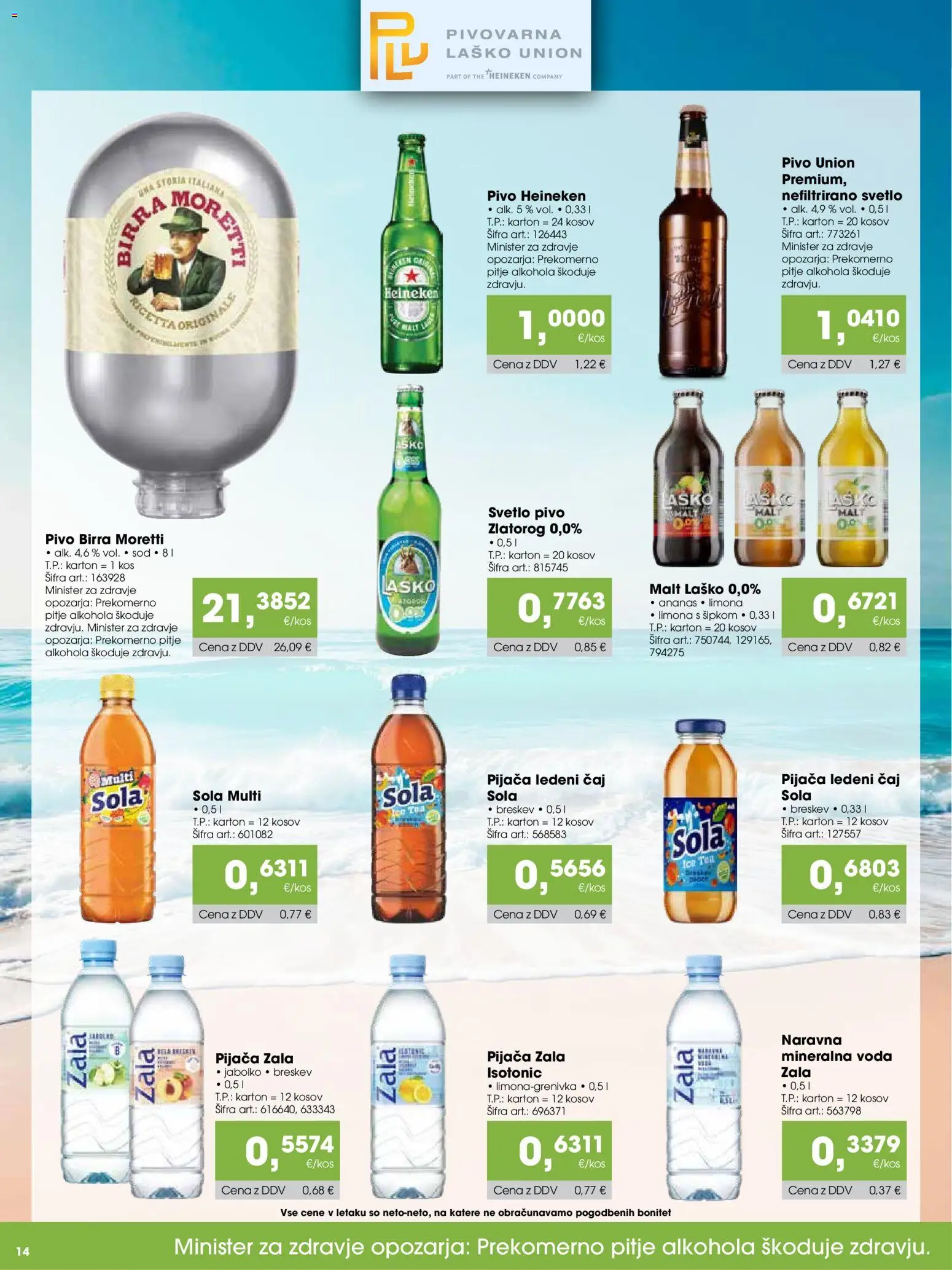 Novi Tuš katalog ponudbe – veljaven od 15.08.2026 | Stran: 14 | Izdelki: Heineken, Ledeni čaj, Ananas, Breskev