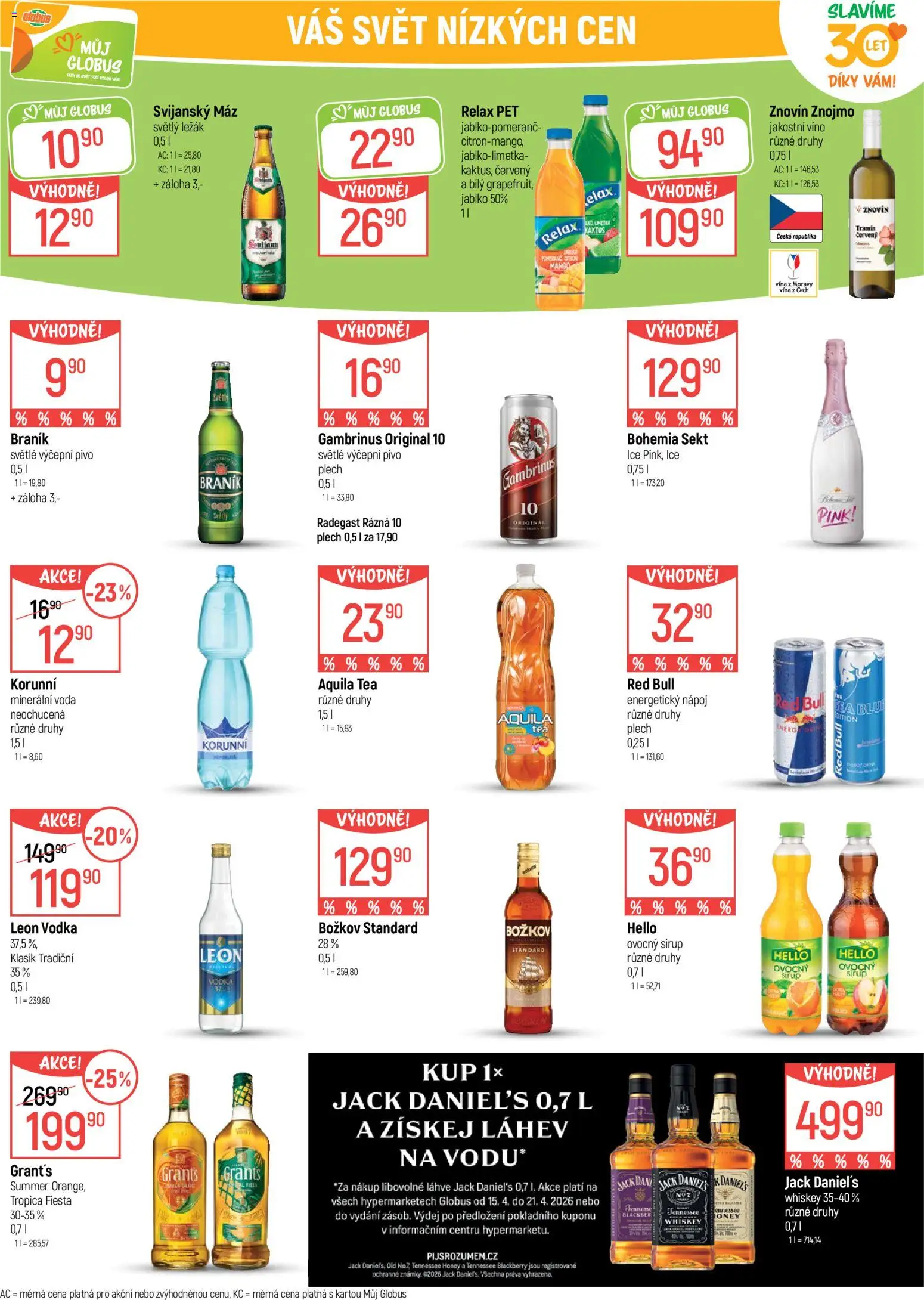 Globus leták - Praha Zličín od 15.04.2026 | Strana: 19 | Produkty: Globus, Vodka, Jack Daniel’s, Láhev