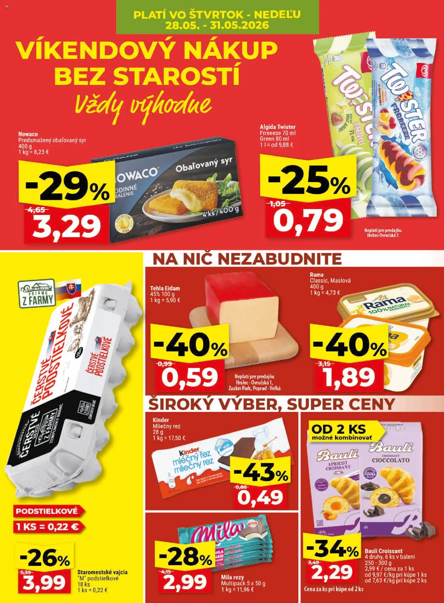 Nové Klas akcie – leták je platný od 25.05.2026 | Strana: 27 | Produkty: Syr, Eidam, Kinder, Mila