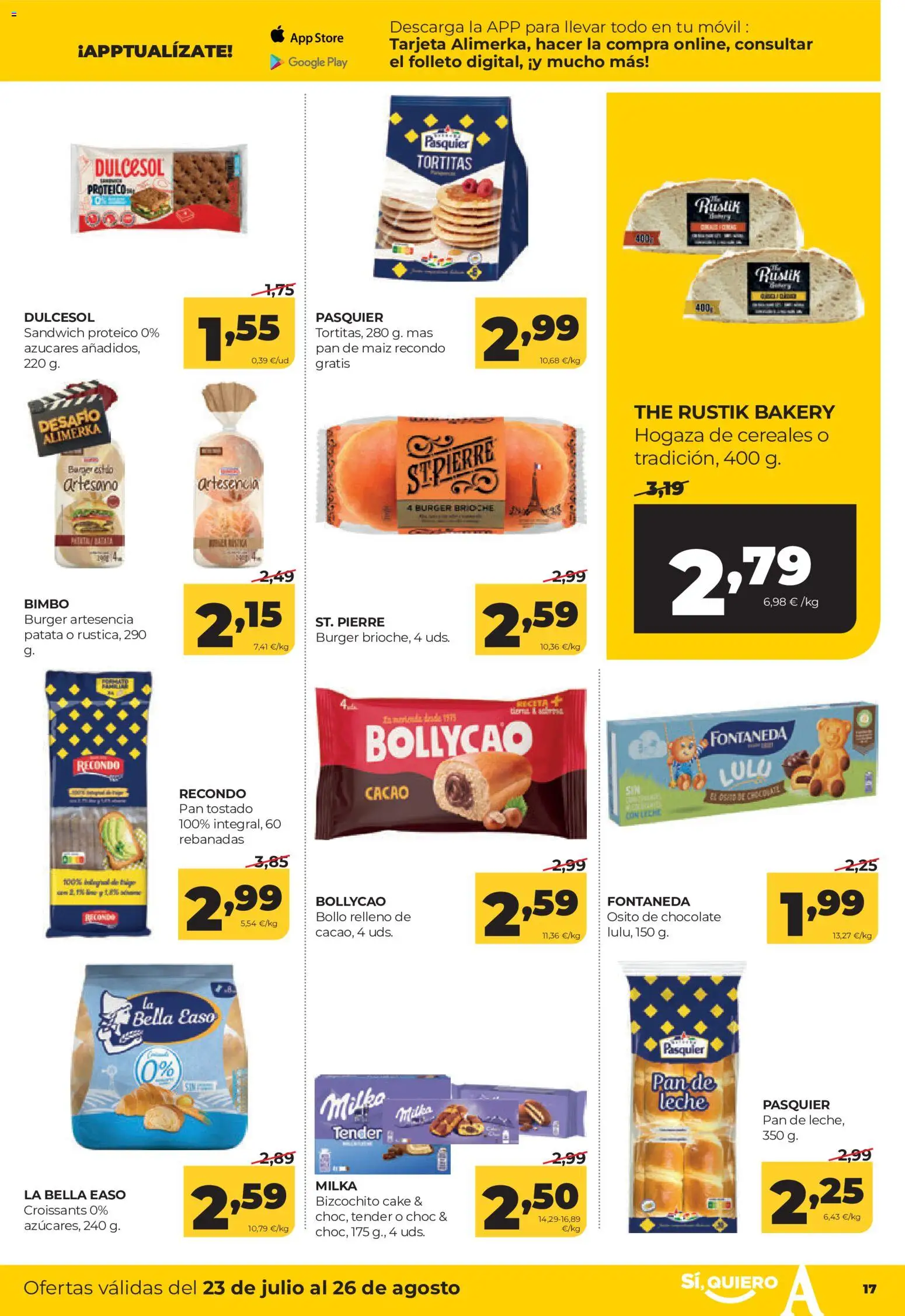 Alimerka folleto Asturias │ válido desde el 23/07/2026 | Página: 17 | Productos: Leche, Chocolate, Pan de leche, Φρυγανιές σικάλεως