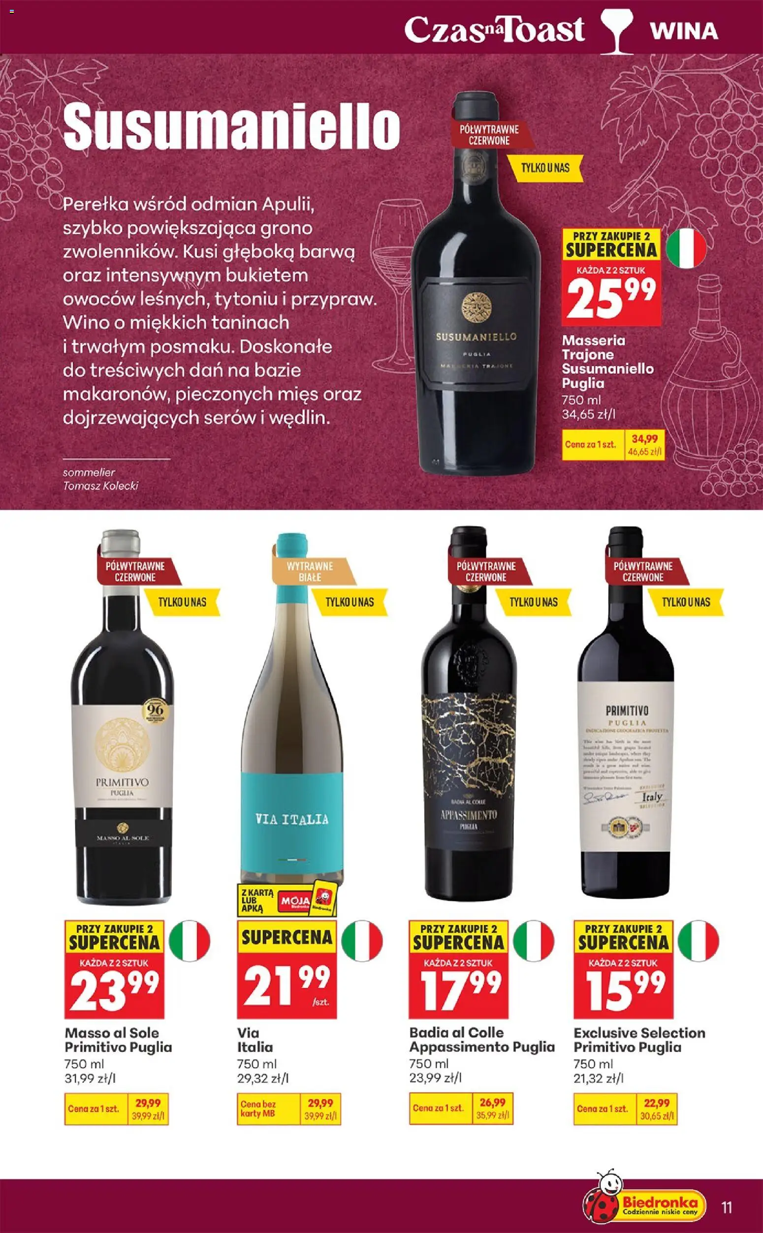 Biedronka Polsko leták - Czas na toast od 07.09.2026 | Strana: 11 | Produkty: Primitivo Puglia, Primitivo, Karty