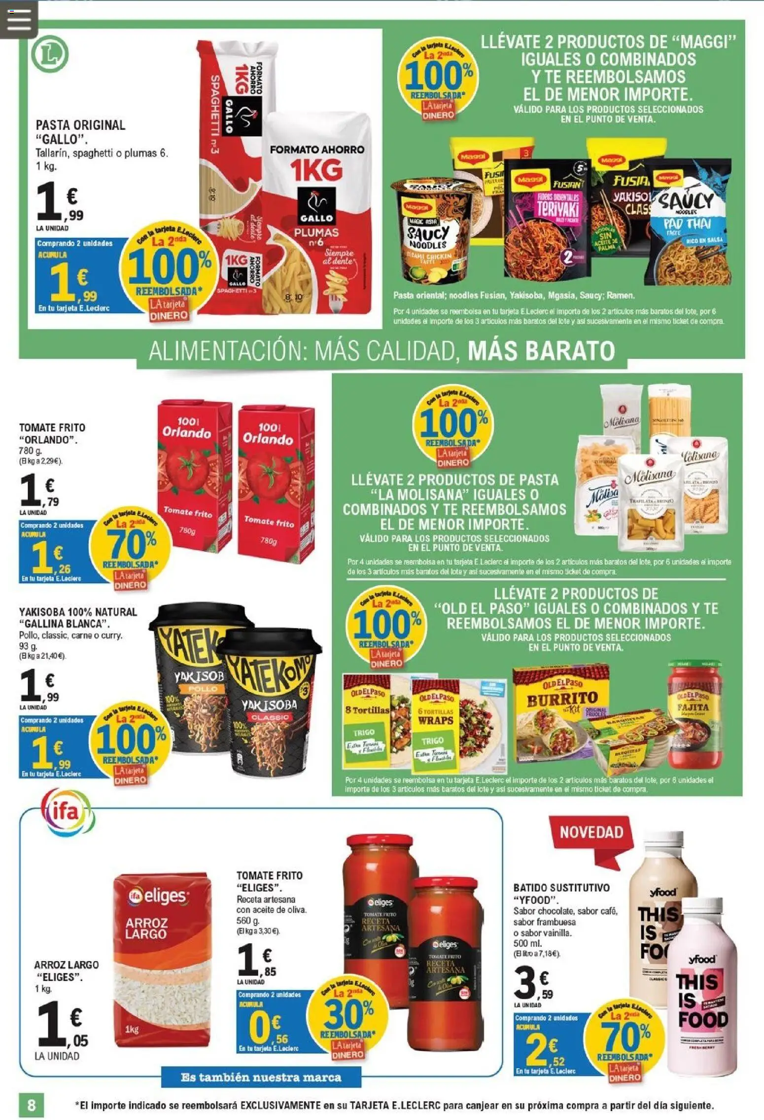E.Leclerc Trujillo │ válido desde el 26/08/2026 | Página: 8 | Productos: Tomate, Pasta, Té, Pollo
